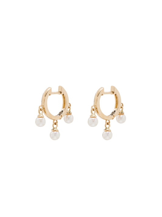 14kt yellow gold Trio pearl huggie earrings
