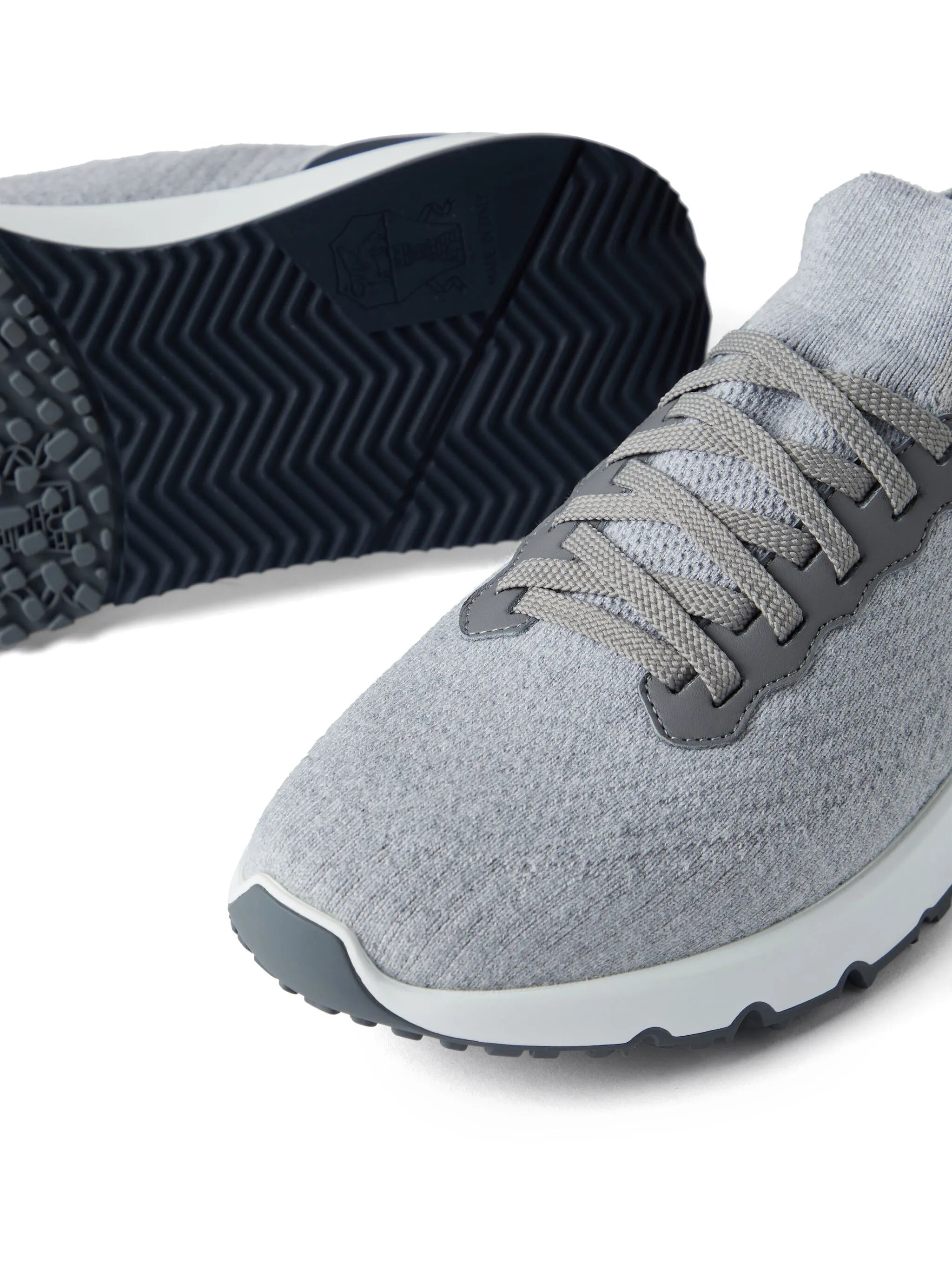 knit leather-trim sneakers