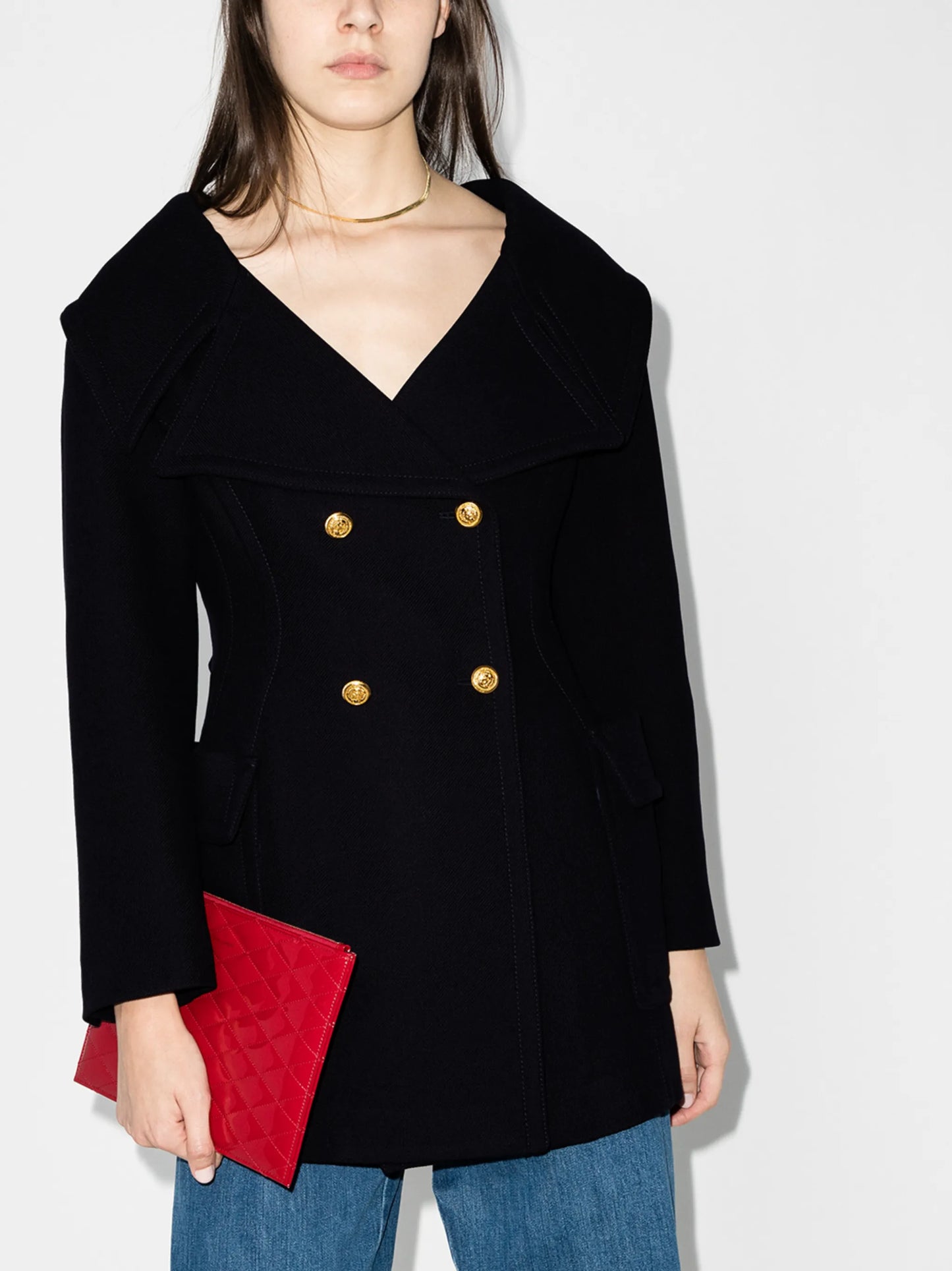 double-breasted V-neck short coat