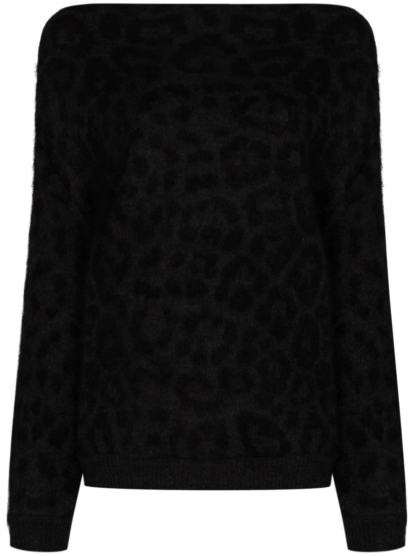 off-shoulder leopard knit jumper