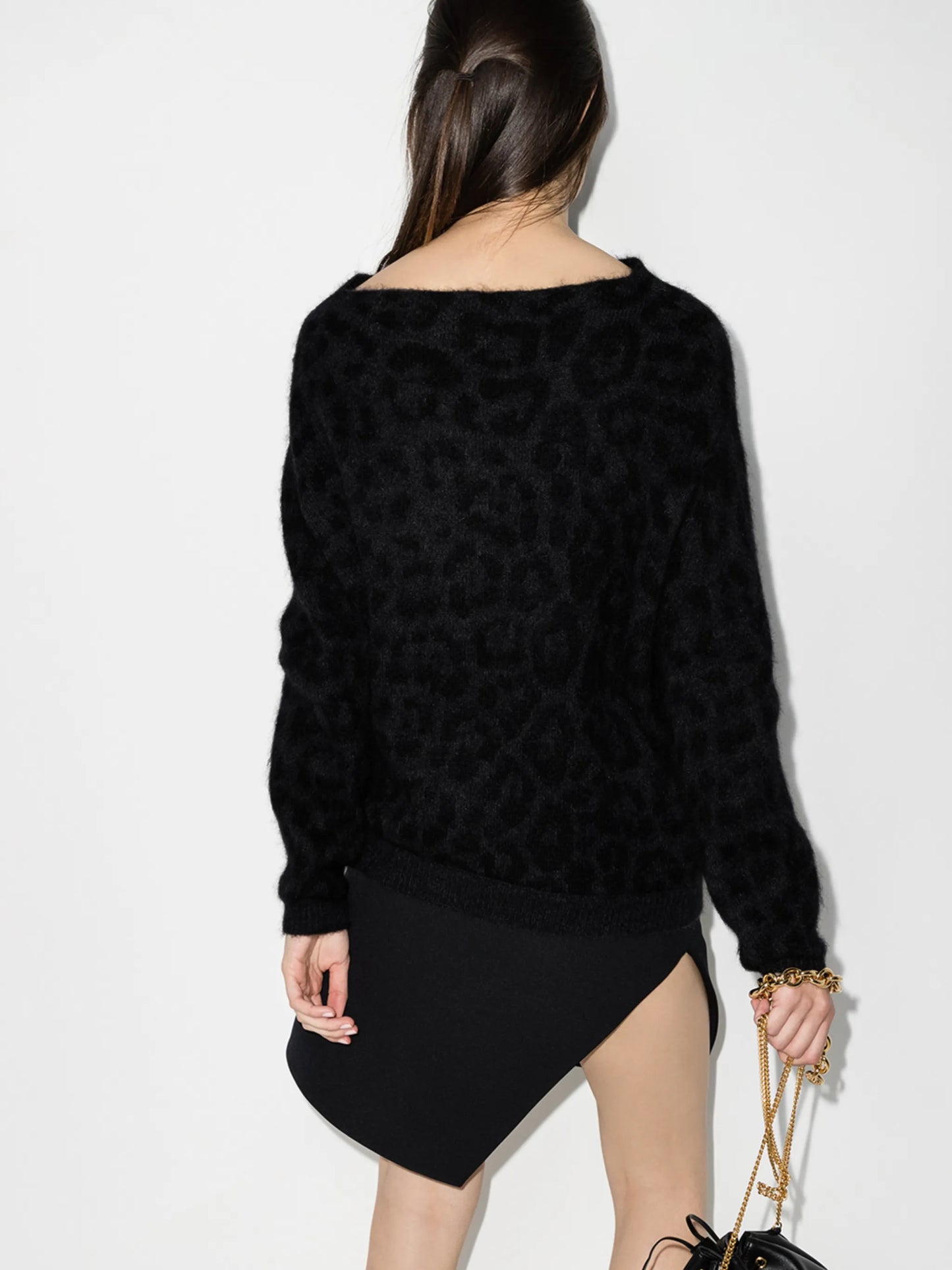 off-shoulder leopard knit jumper