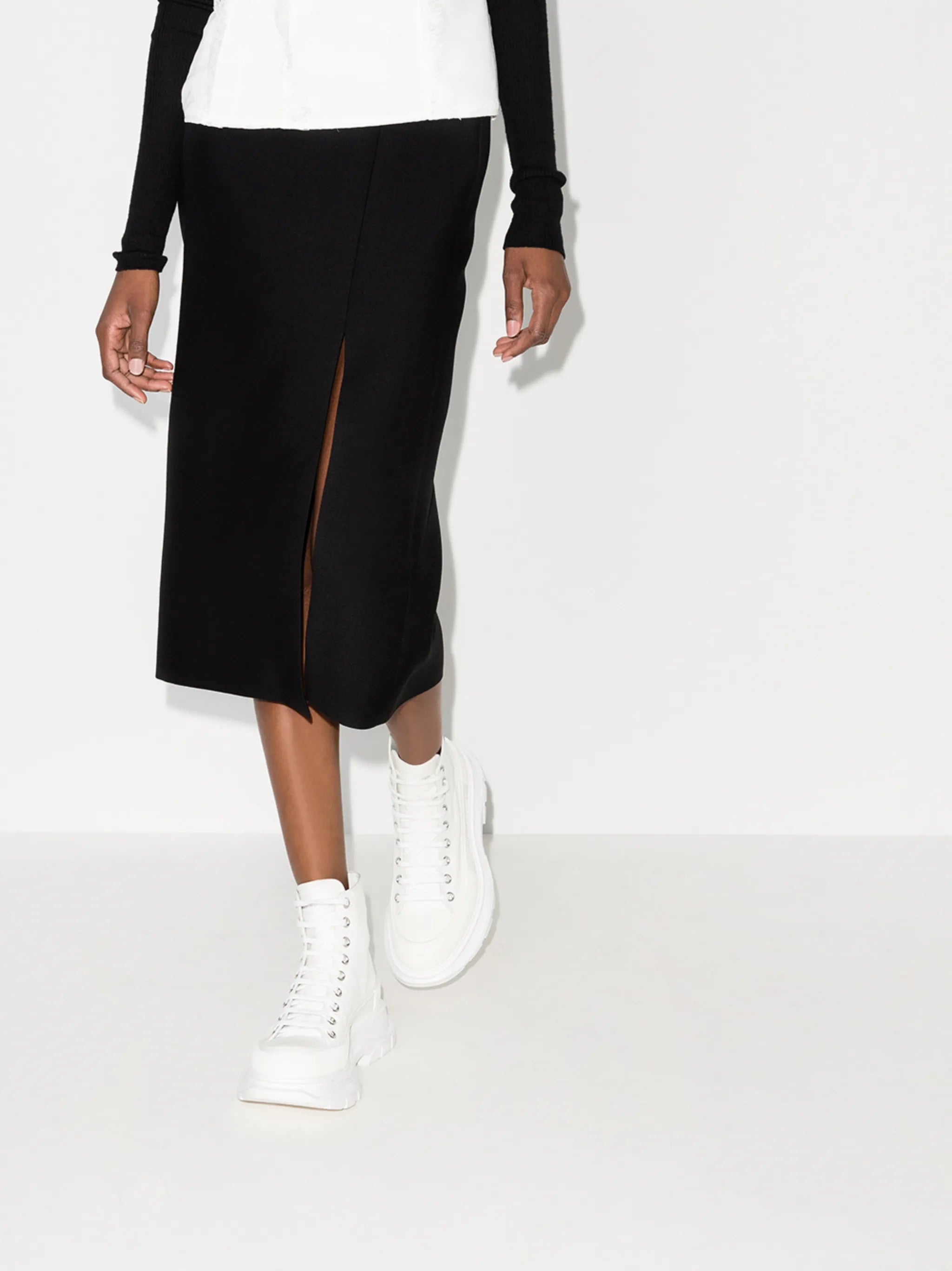 front-slit midi skirt