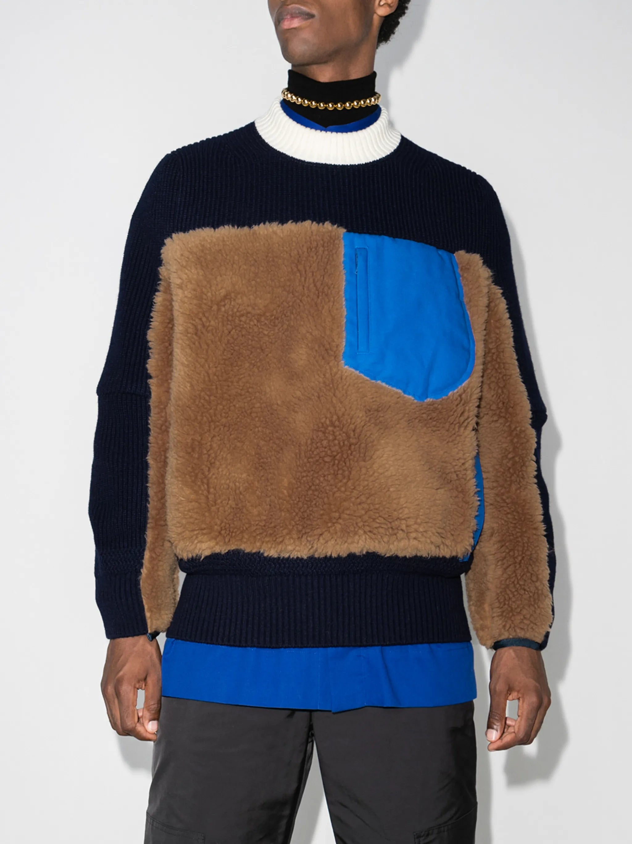 faux-shearling panelled jumper