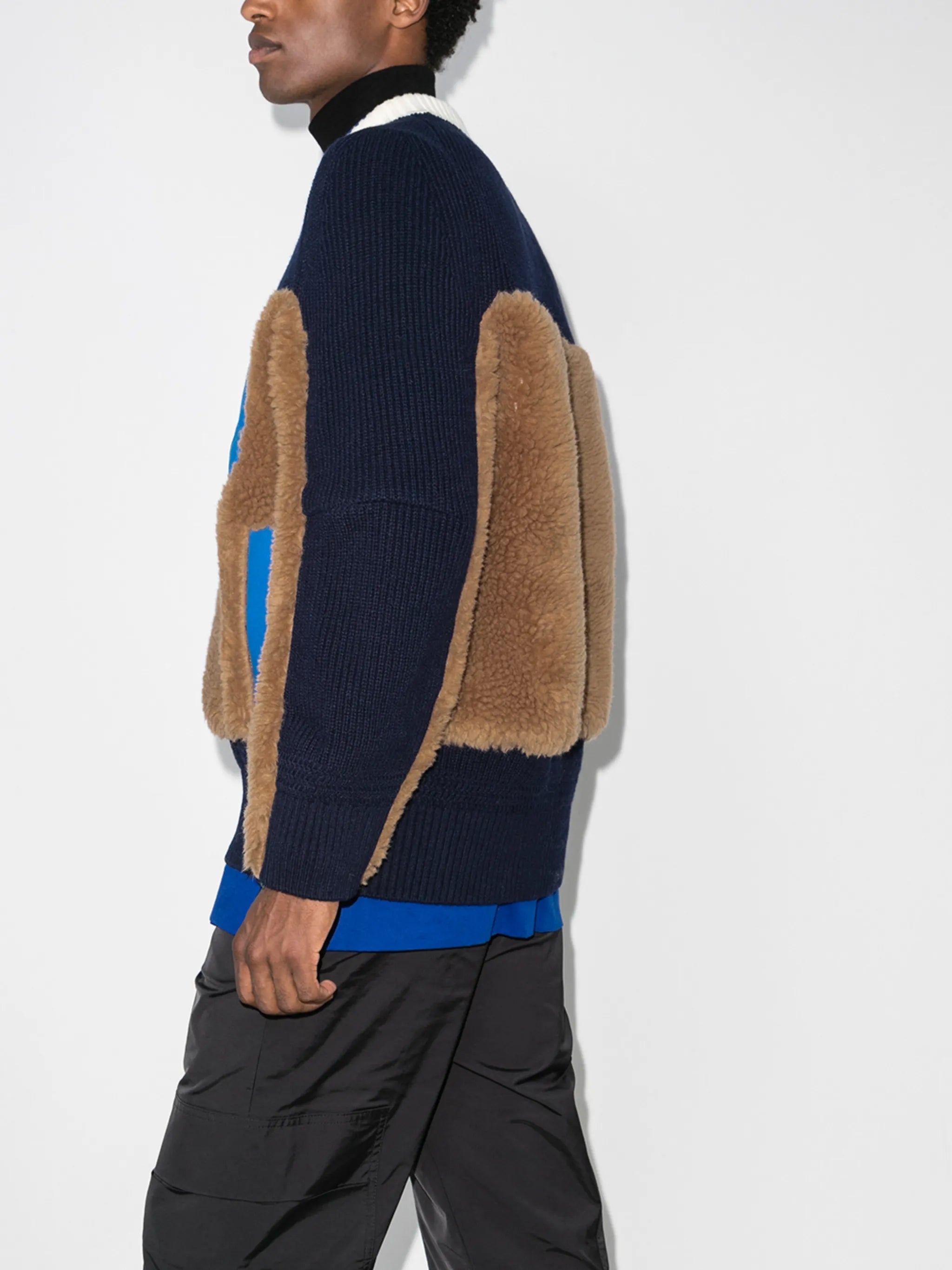 faux-shearling panelled jumper