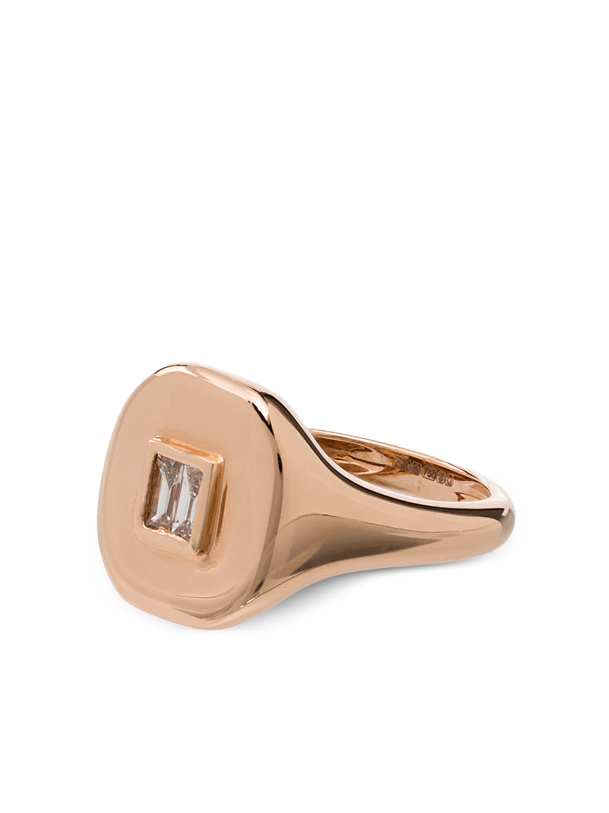18kt rose gold baguette diamond signet ring