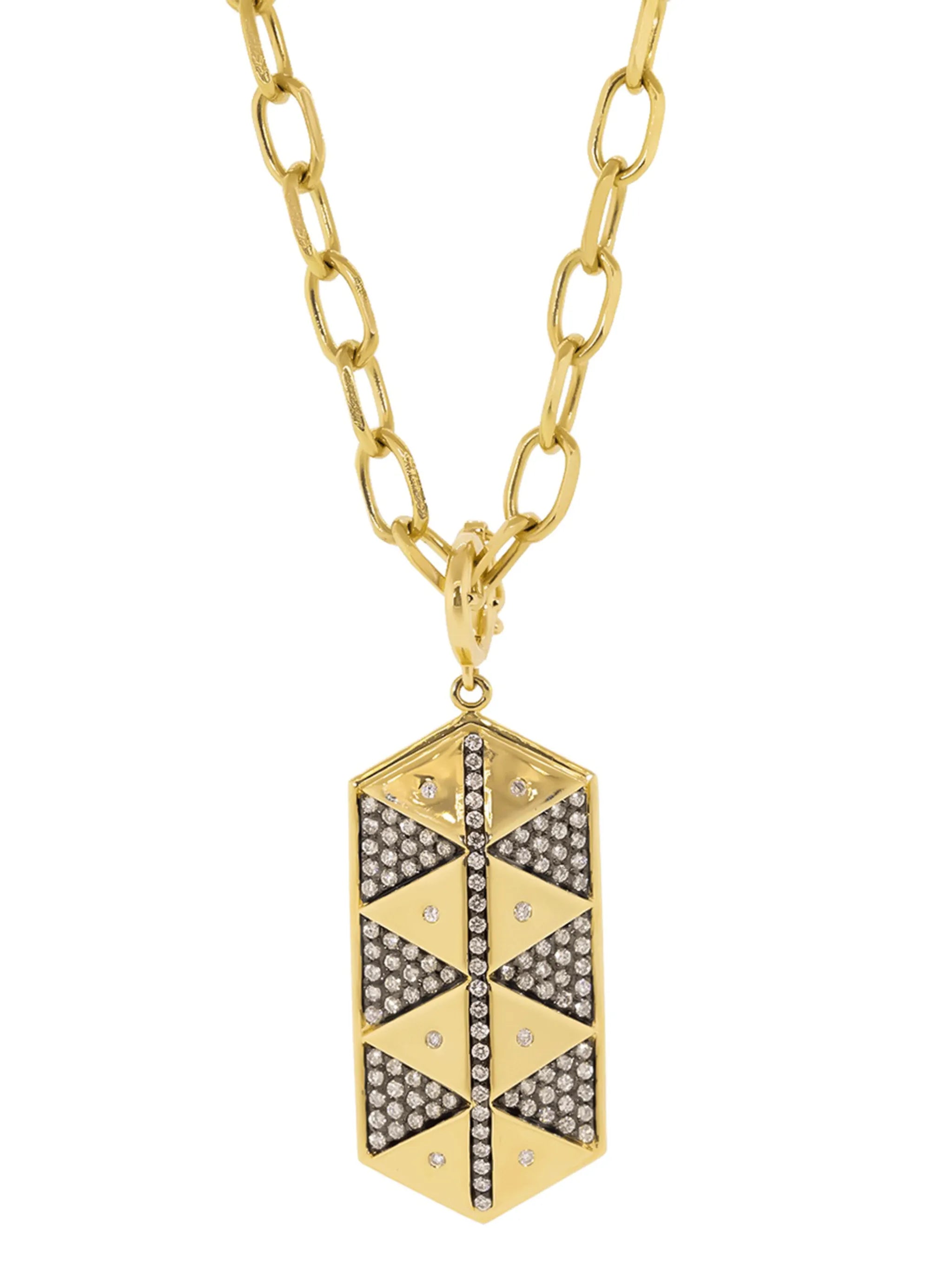 hexagon shield diamond-embellished charm