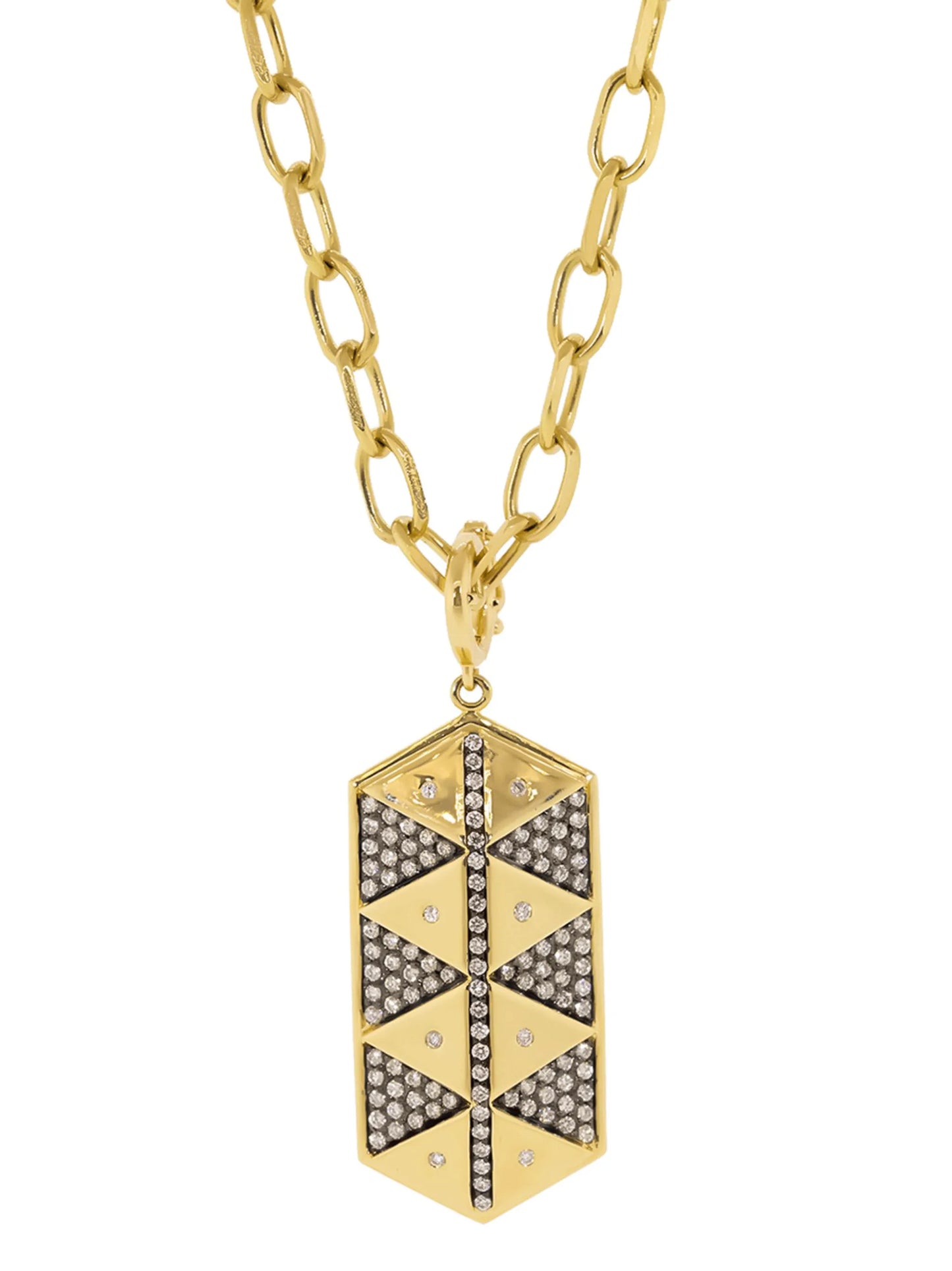 hexagon shield diamond-embellished charm