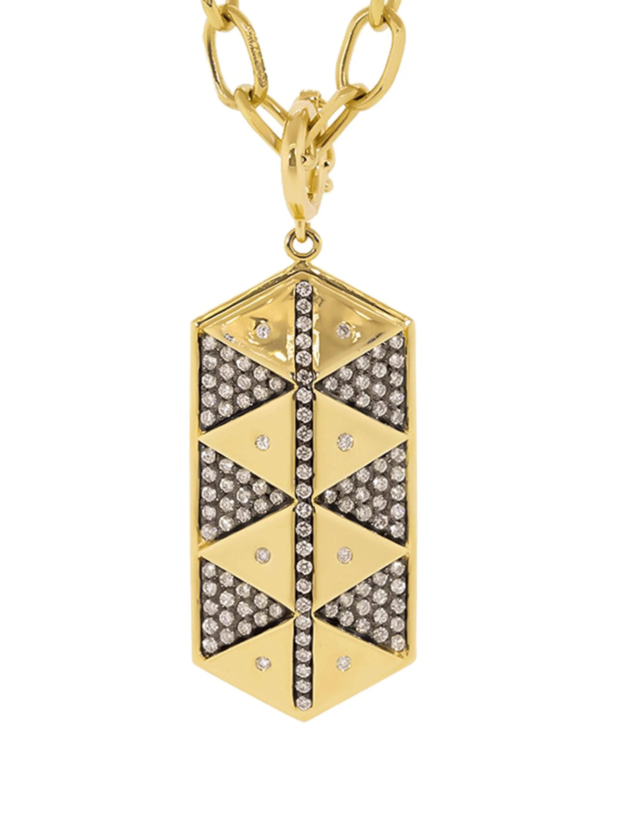 hexagon shield diamond-embellished charm