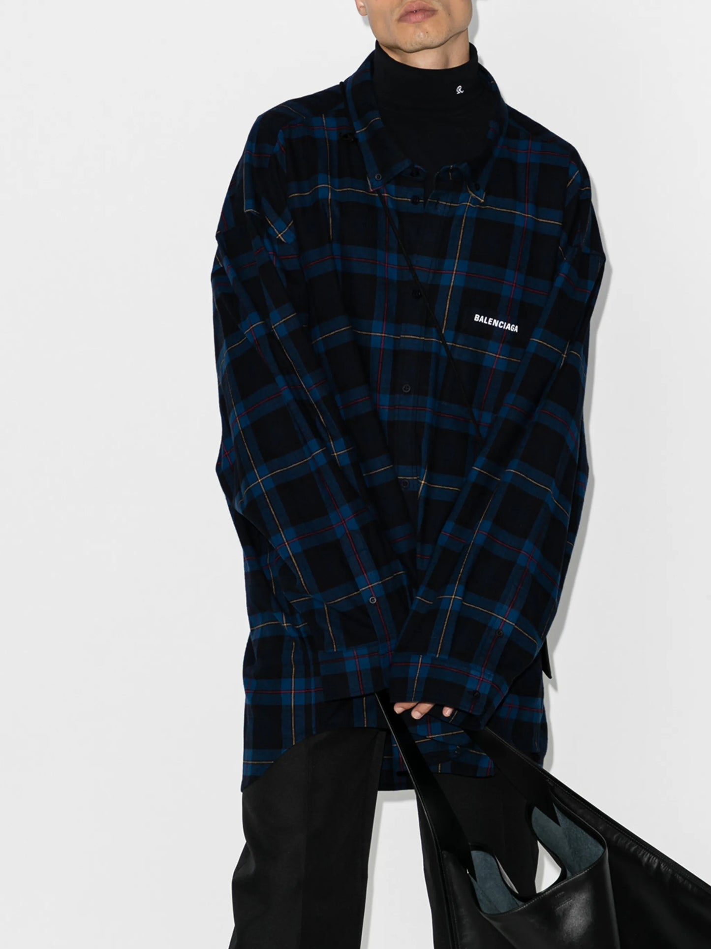 logo-print check-pattern shirt