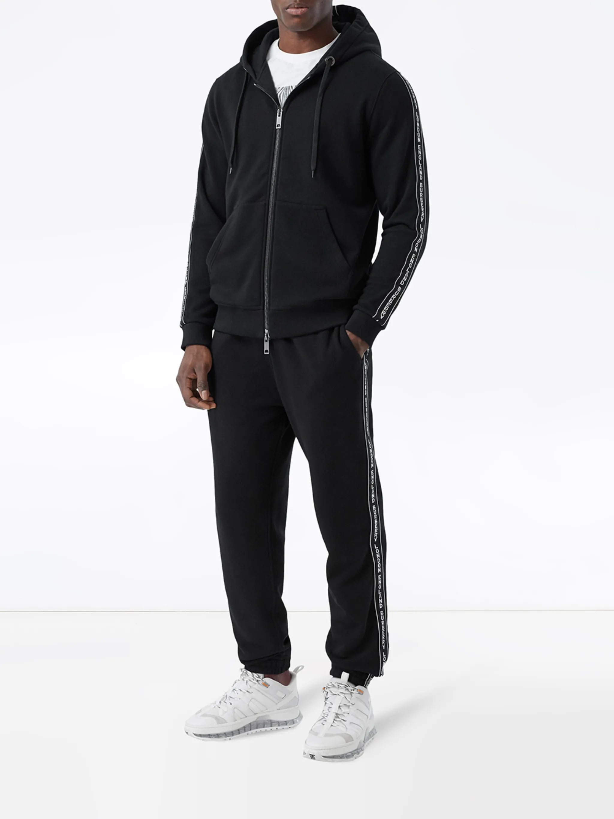 logo-tape zip-up hoodie