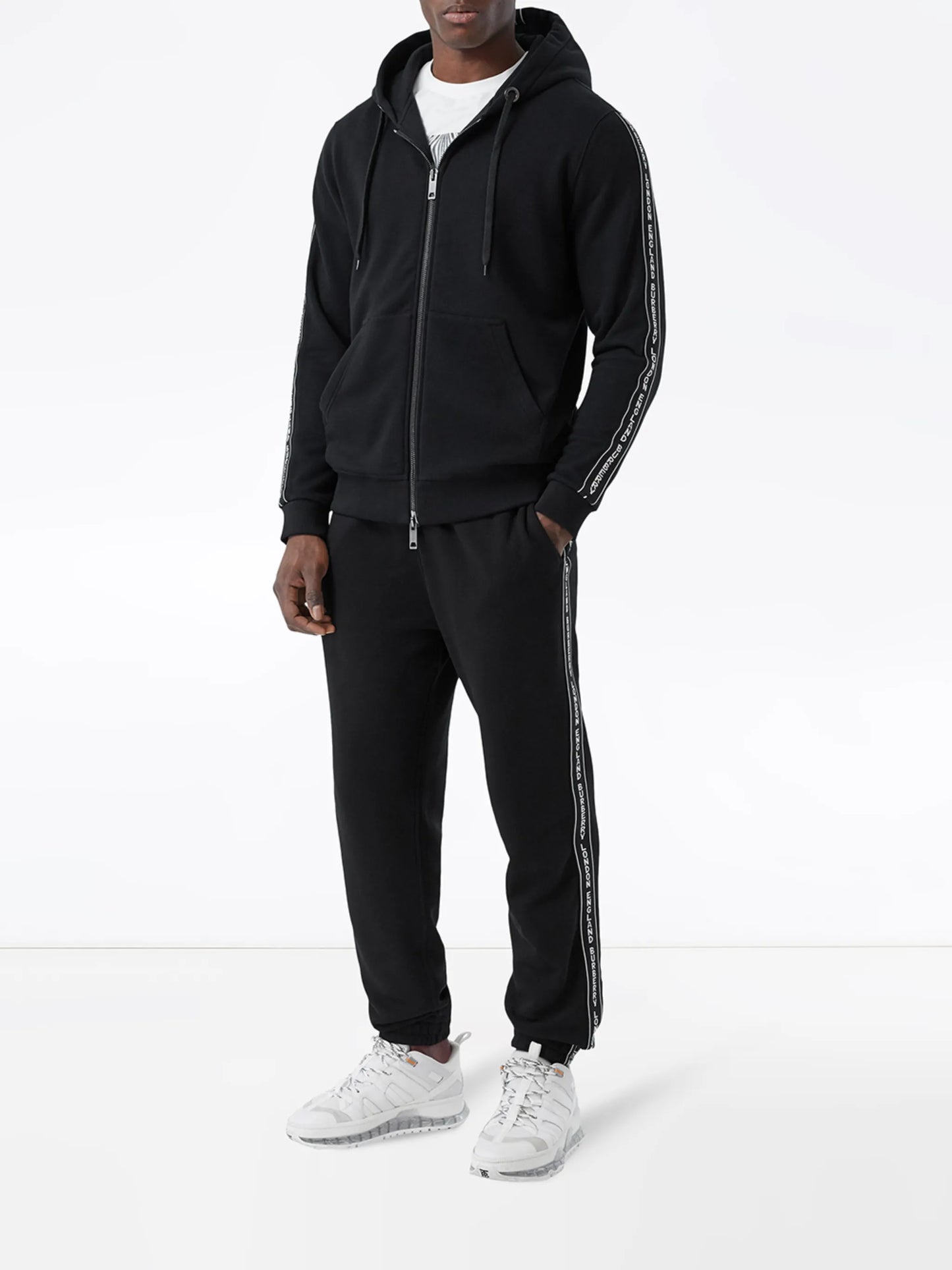logo-tape zip-up hoodie