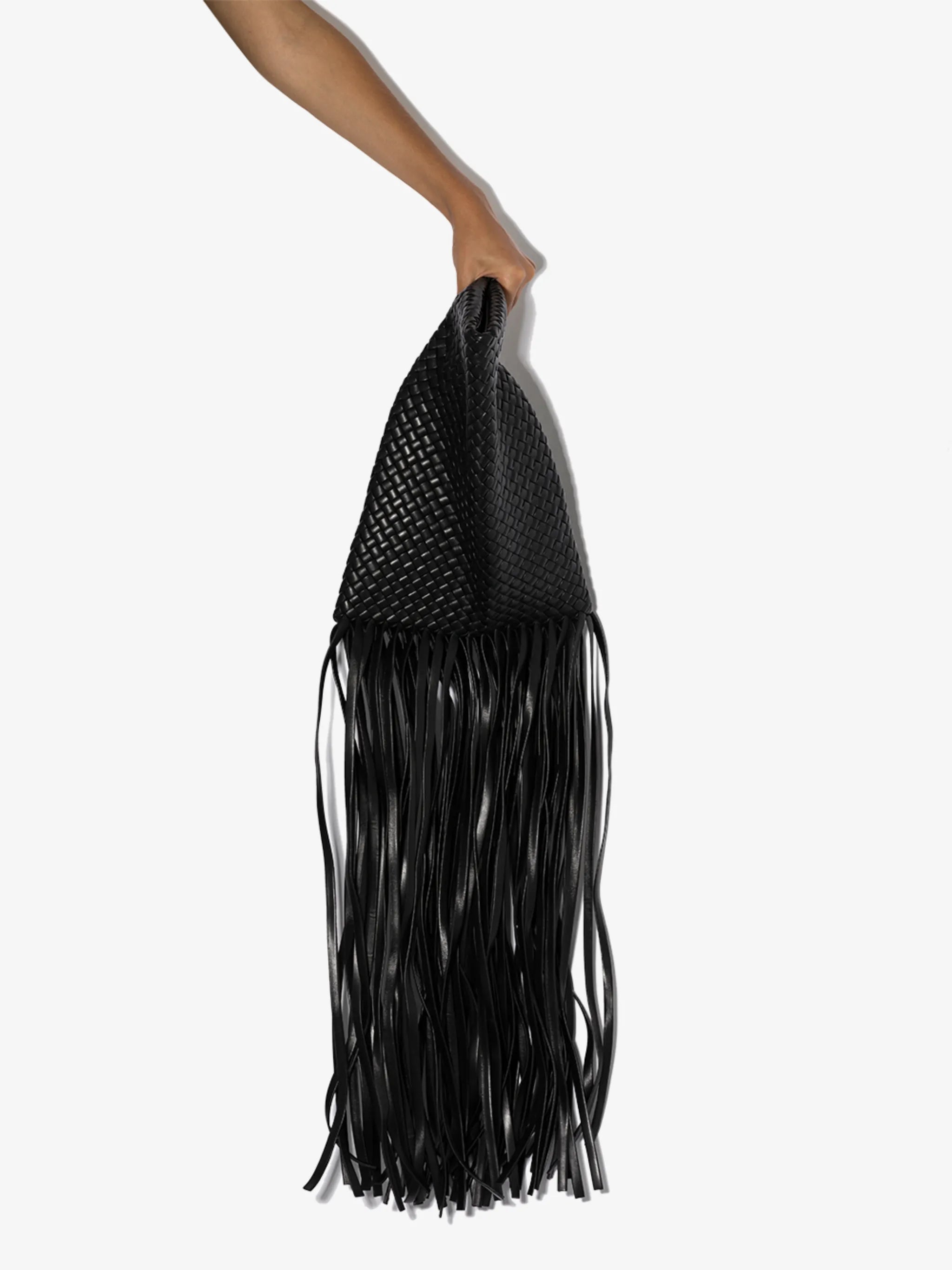 fringe crisscross clutch