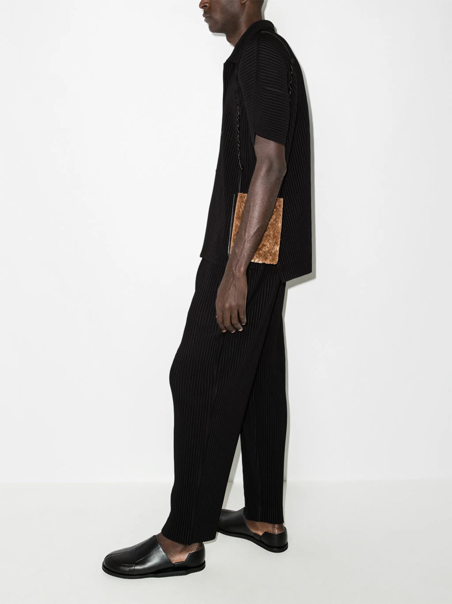 plissé straight-leg trousers