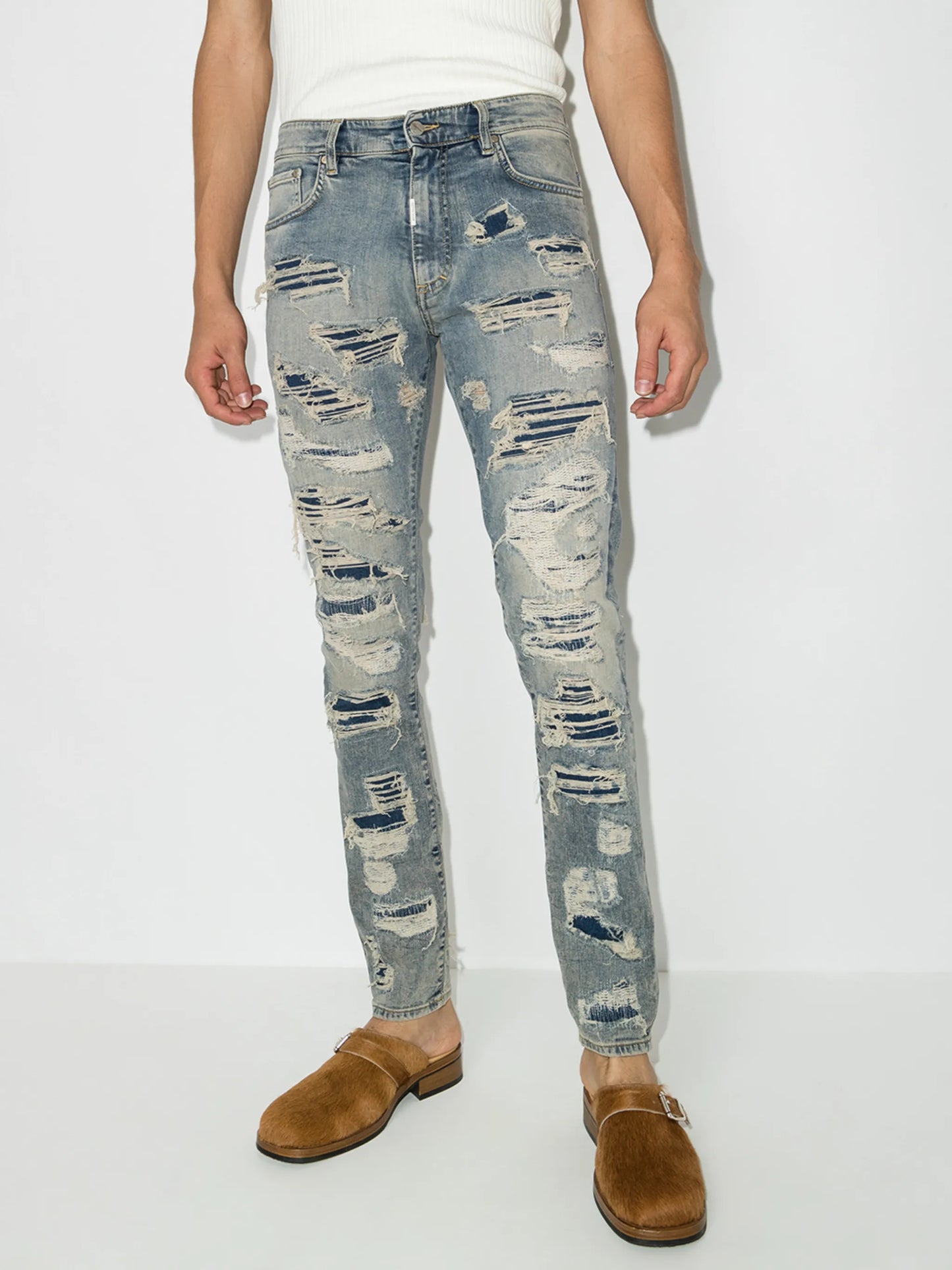 distressed-finish skinny jeans