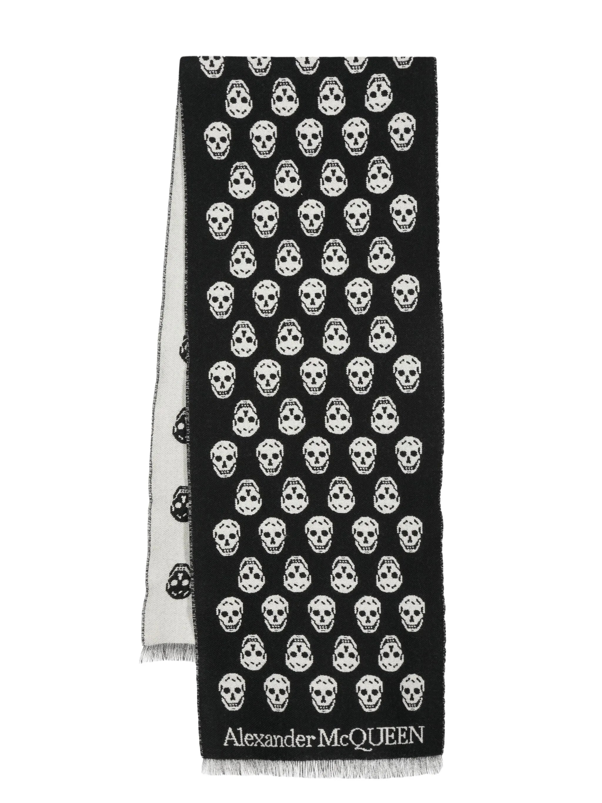 Skull-motif fringed scarf