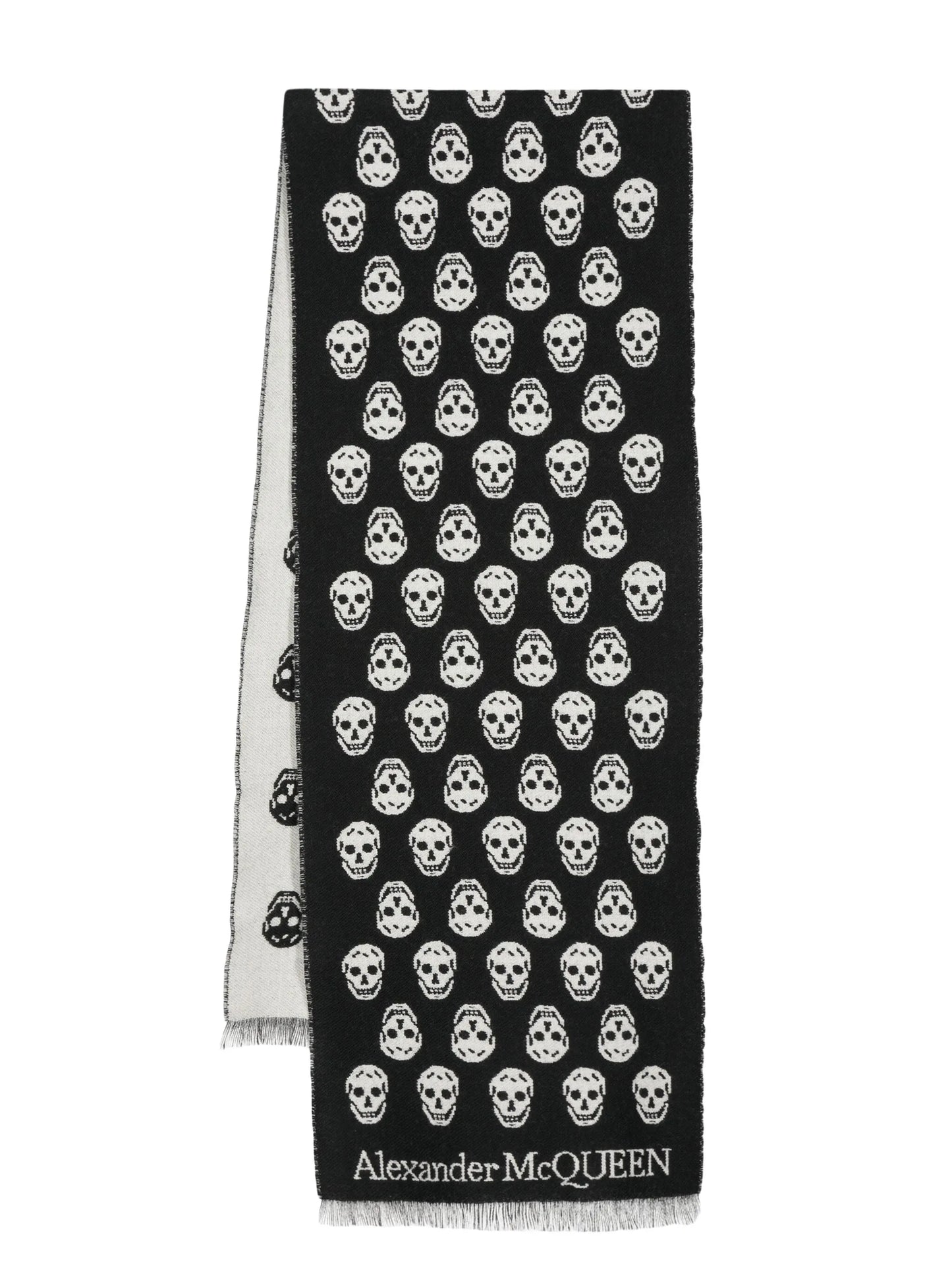 Skull-motif fringed scarf