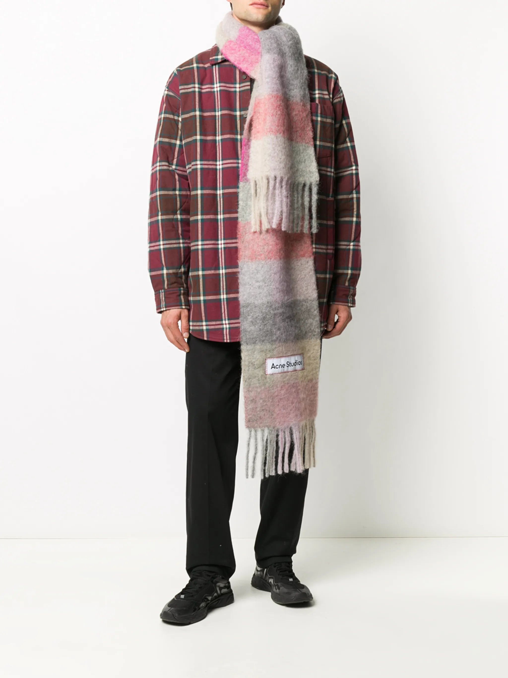 checked mohair-blend scarf