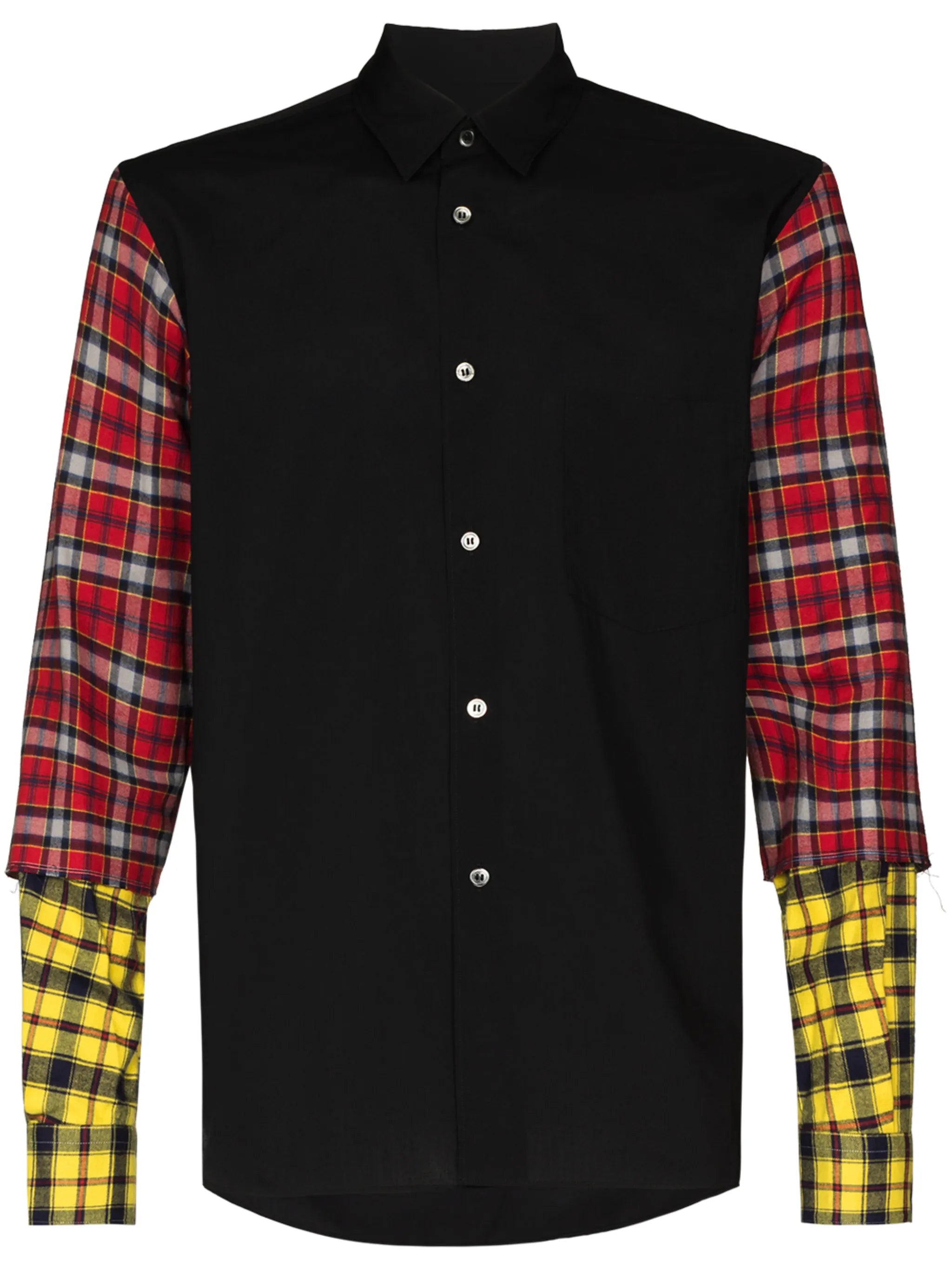 tartan-sleeve buttoned shirt