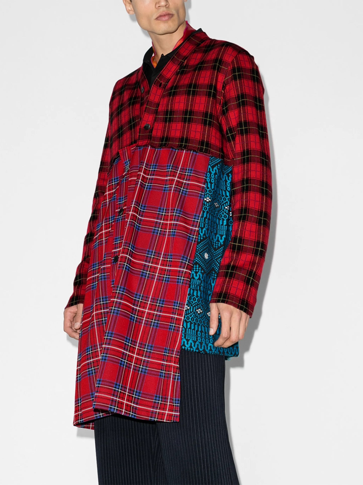 patchwork tartan-print shirt