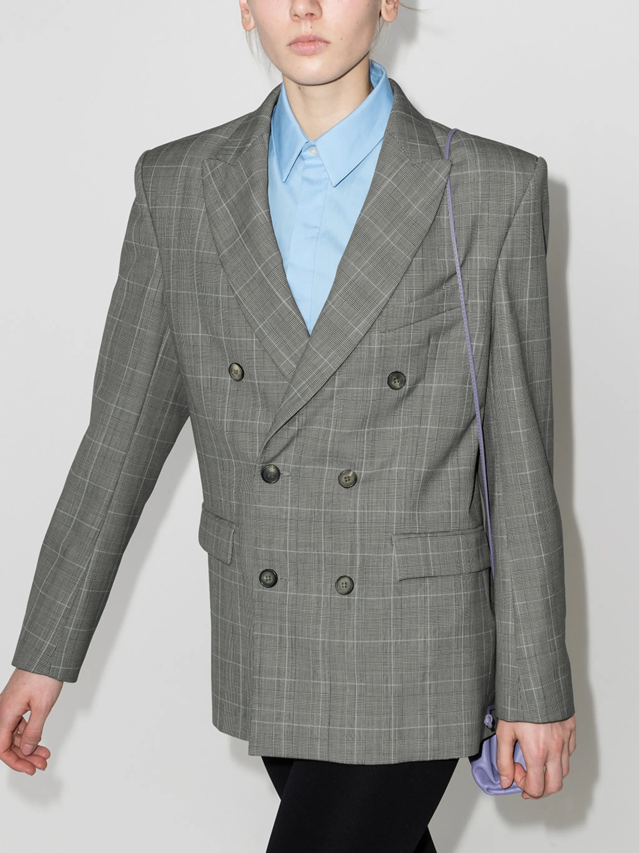 double-breasted check print blazer
