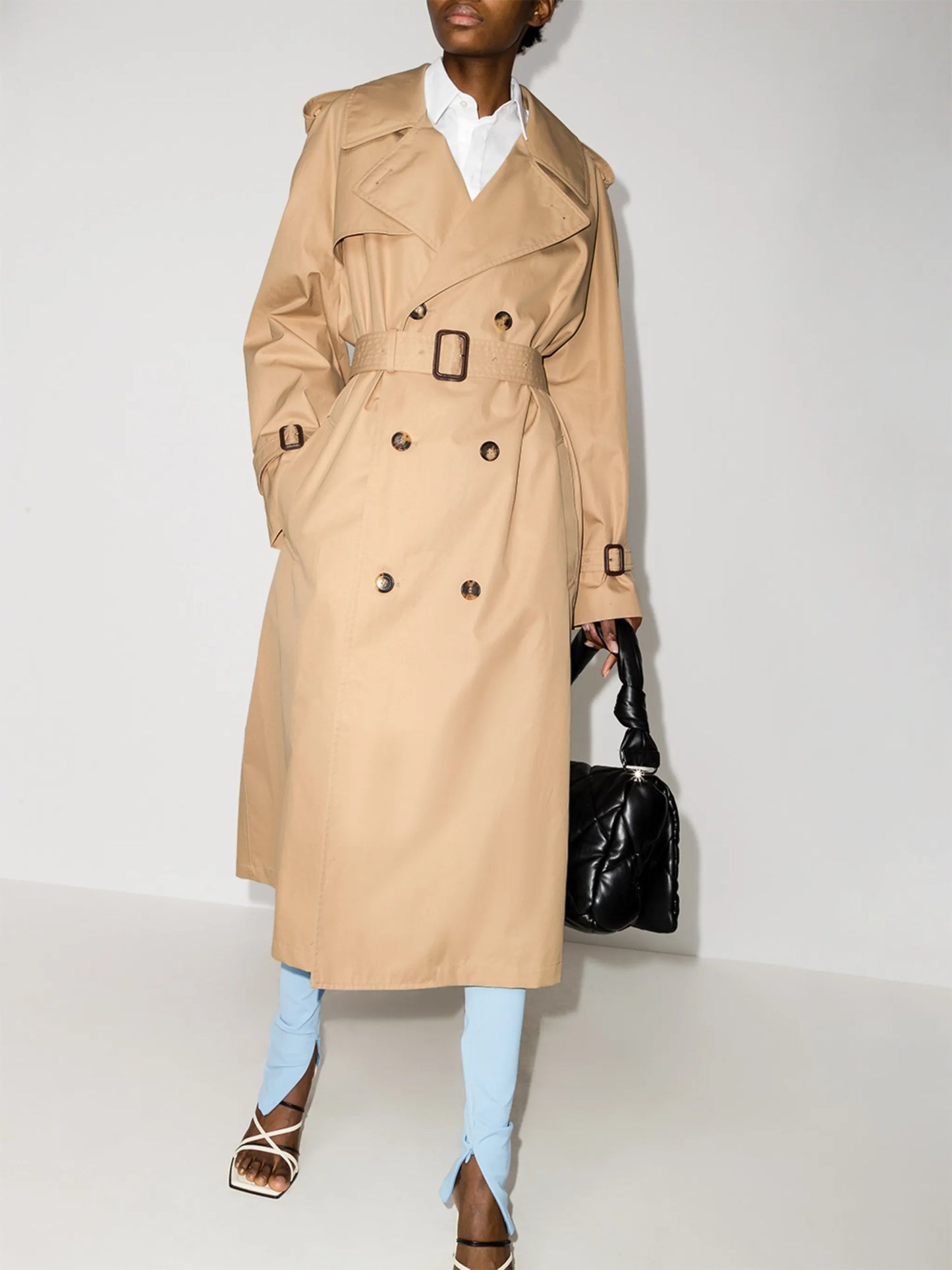 belted double-breasted trench coat