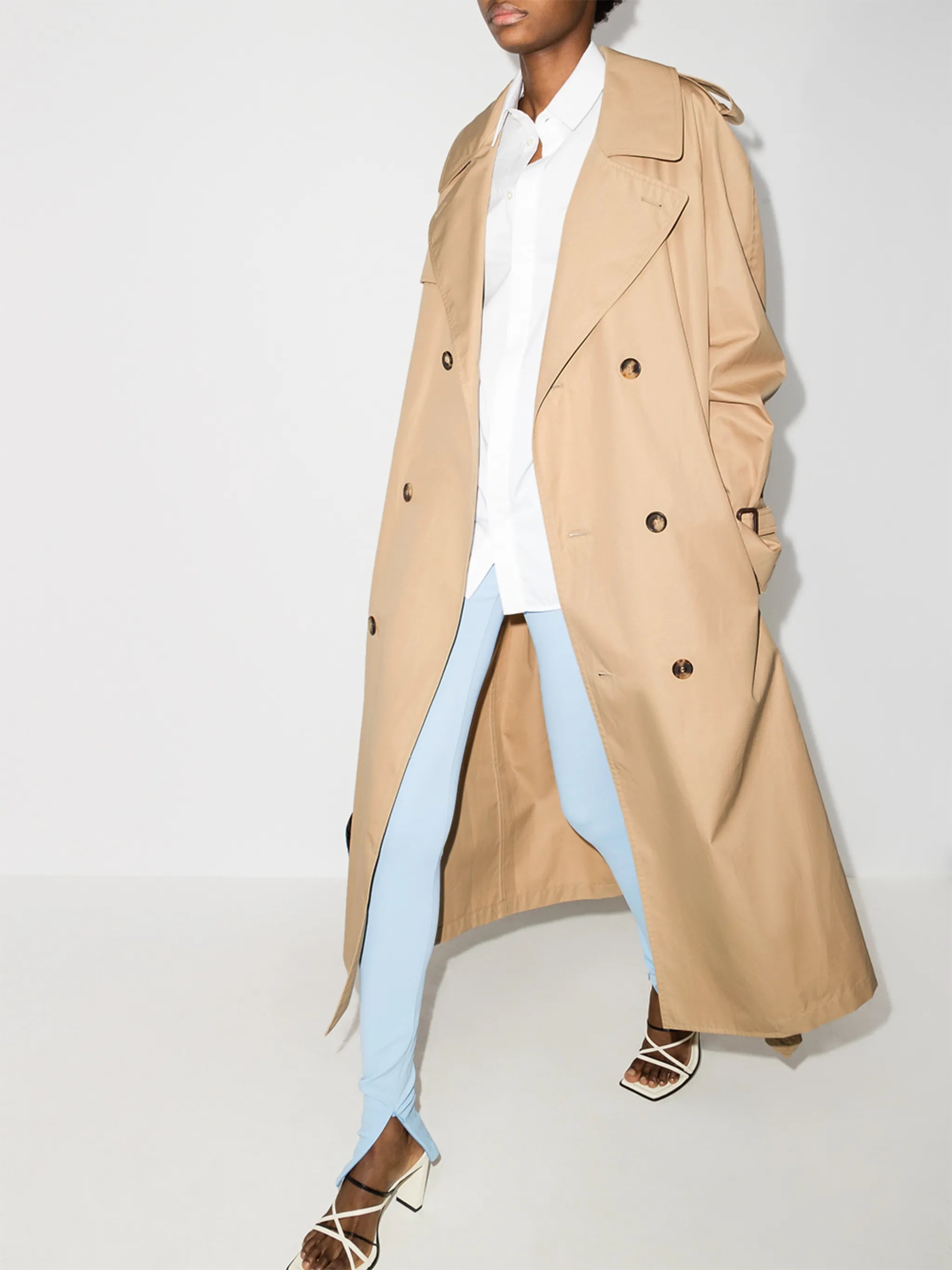 belted double-breasted trench coat
