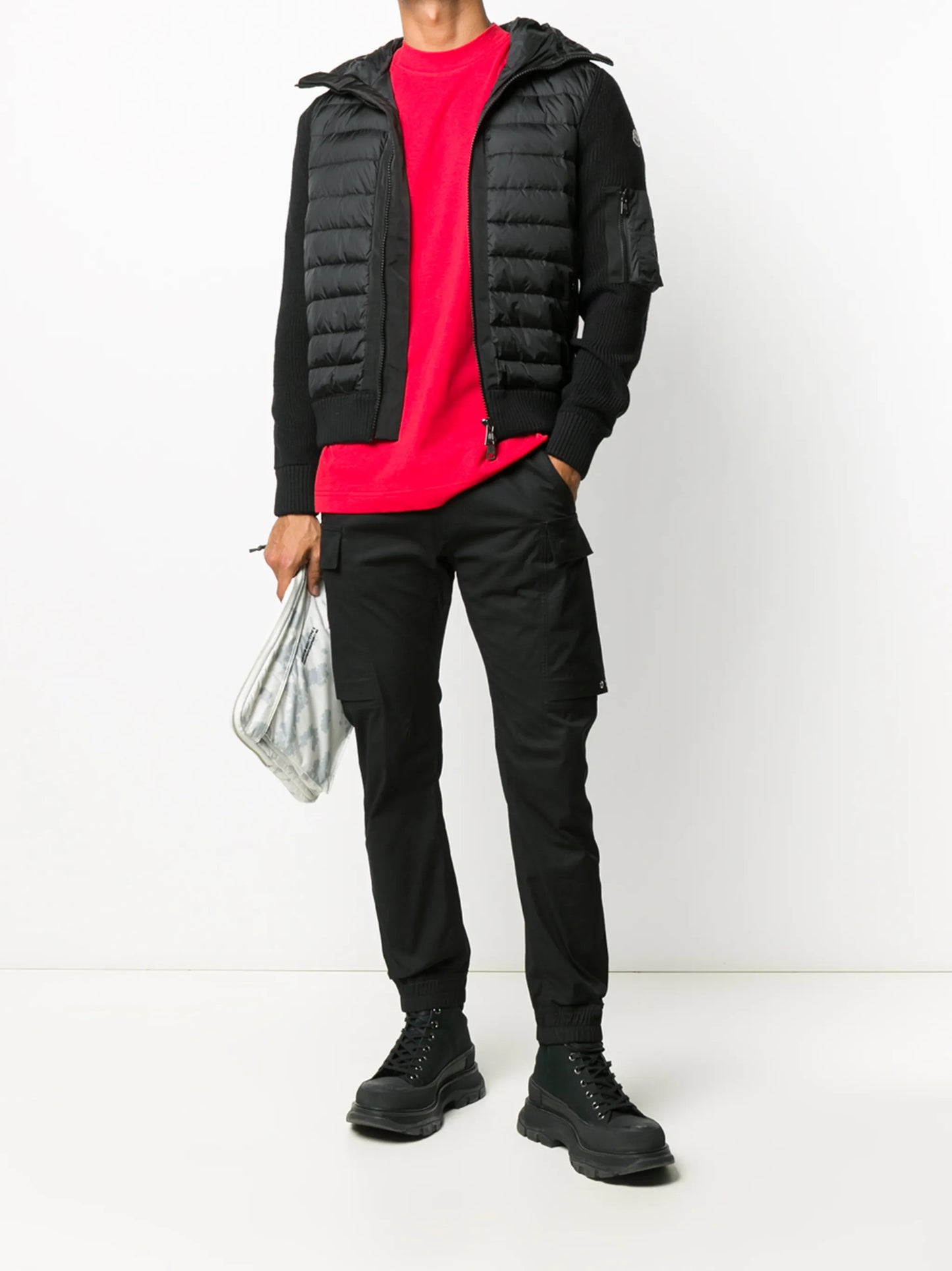quilted-panel hooded jacket