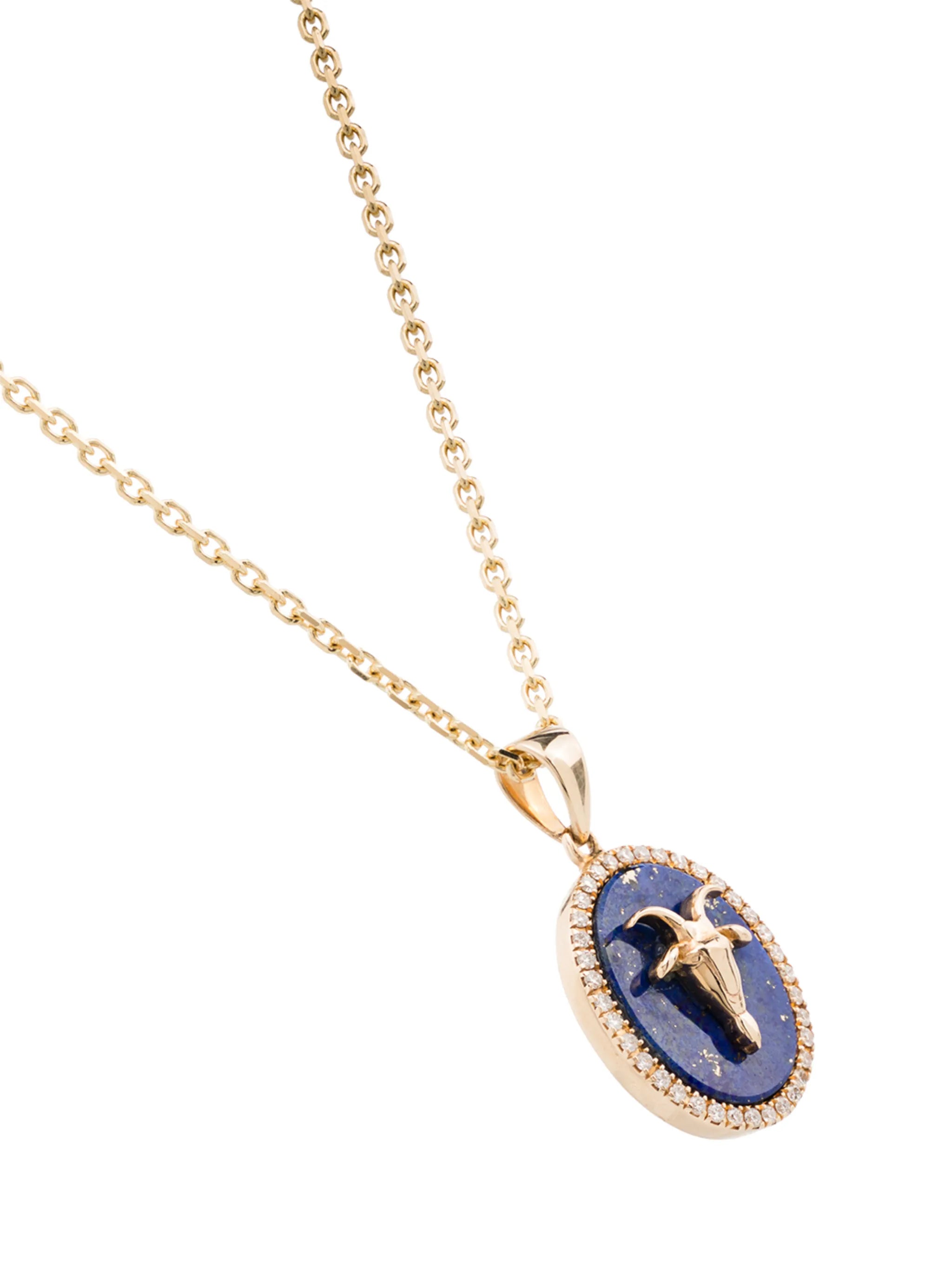 Capricorn 14kt yellow gold lapis lazuli diamond necklace