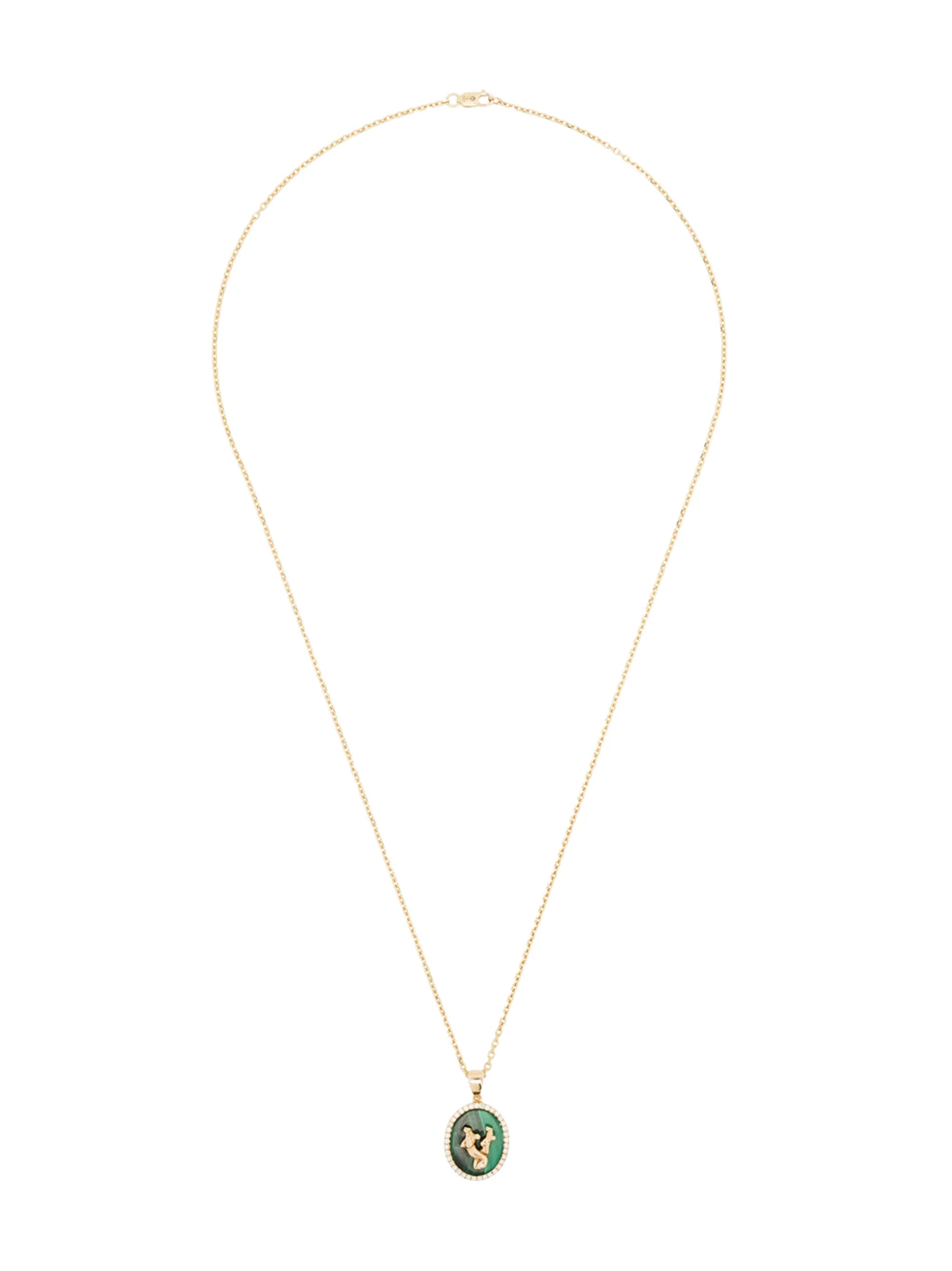 Gemini 14kt yellow gold malachite and diamond necklace
