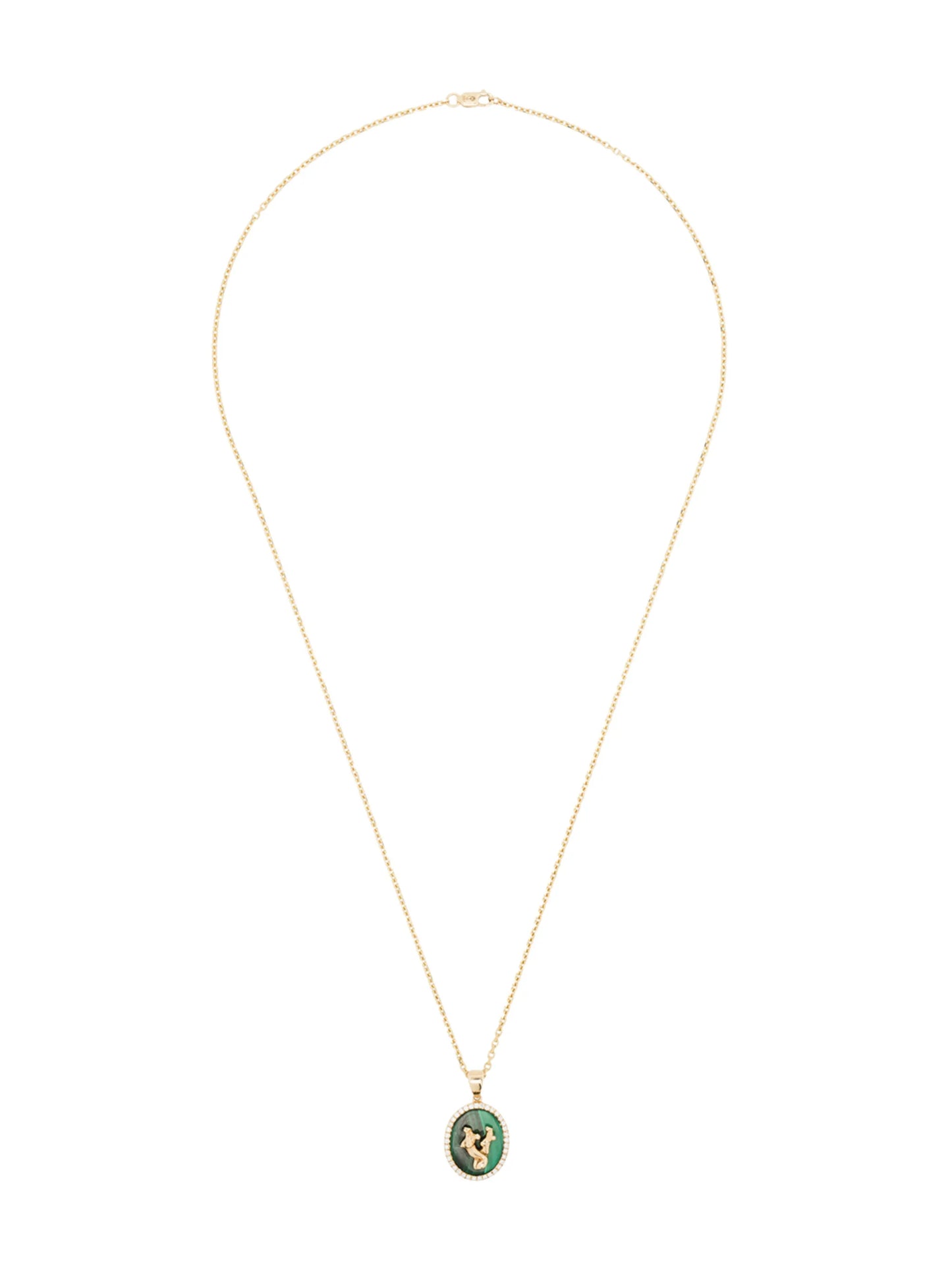 Gemini 14kt yellow gold malachite and diamond necklace