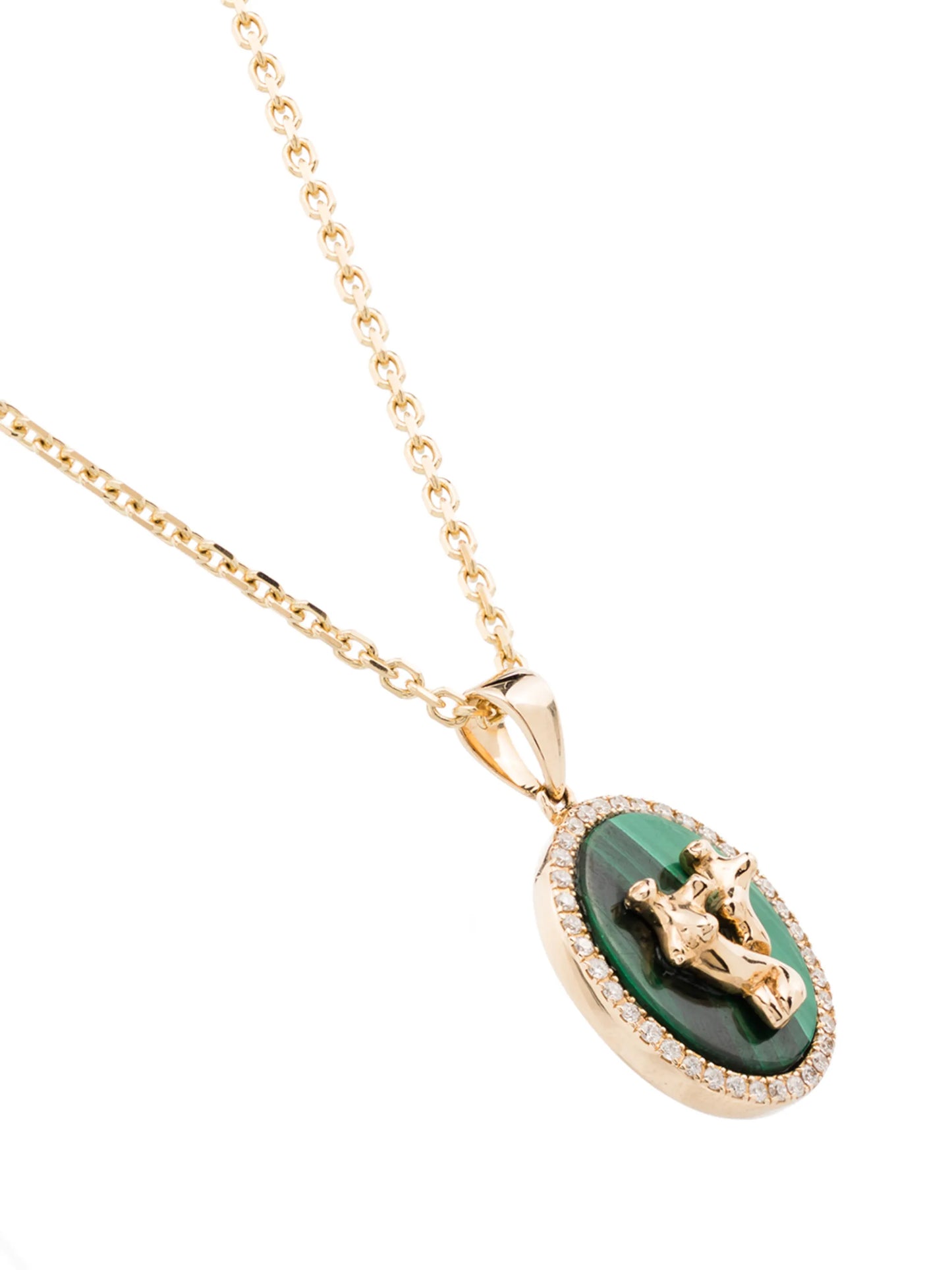 Gemini 14kt yellow gold malachite and diamond necklace