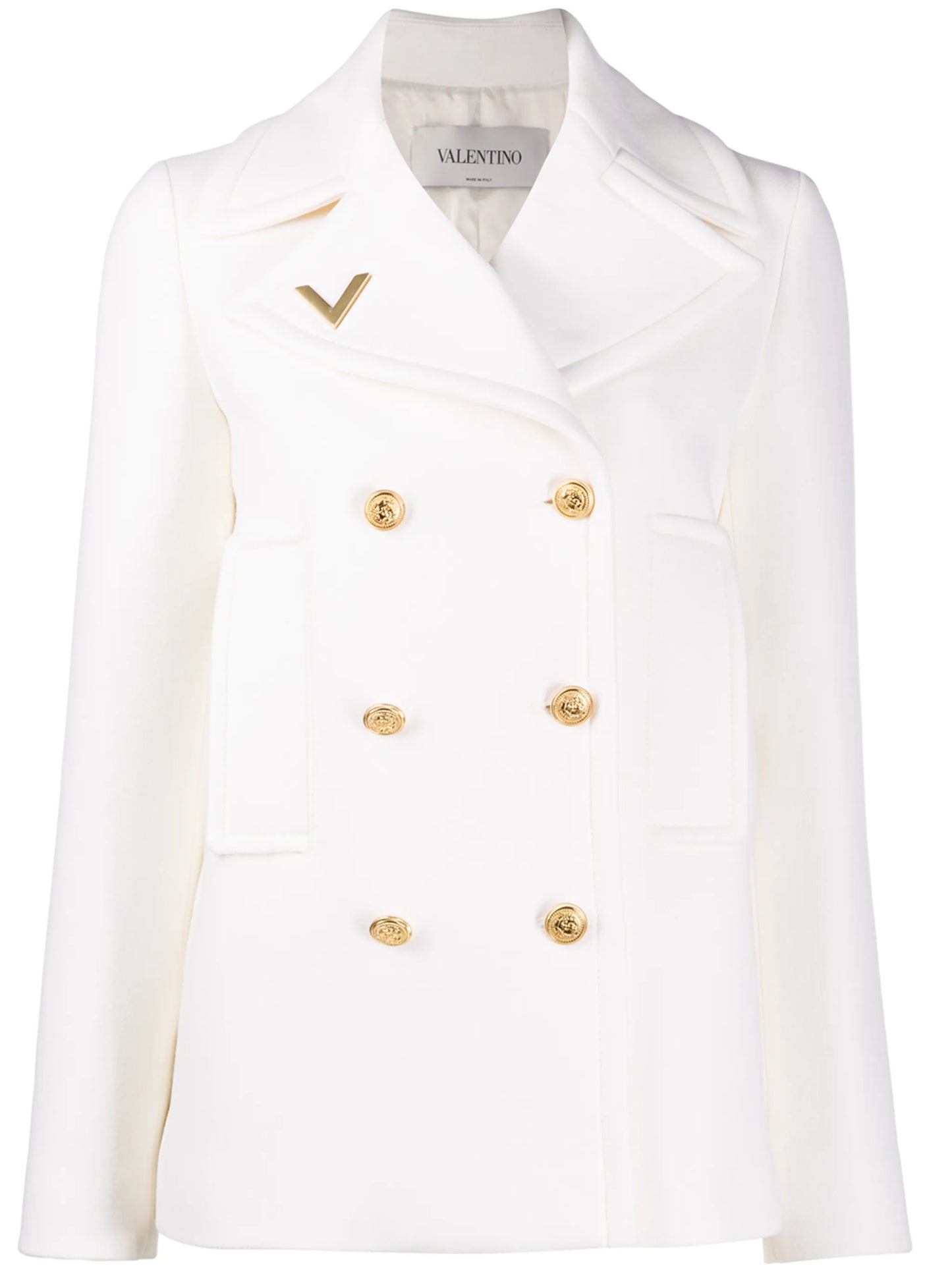 V-plaque double-breasted jacket