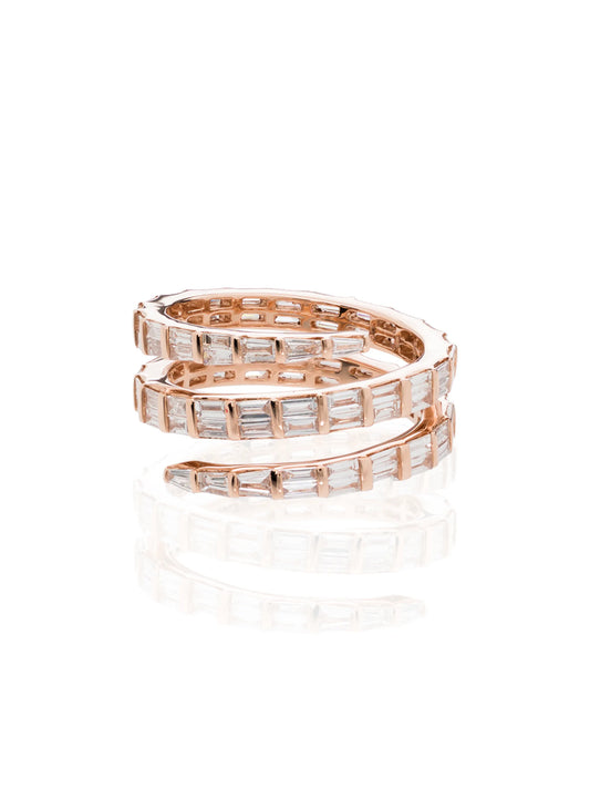 18kt rose gold baguette diamond coil ring