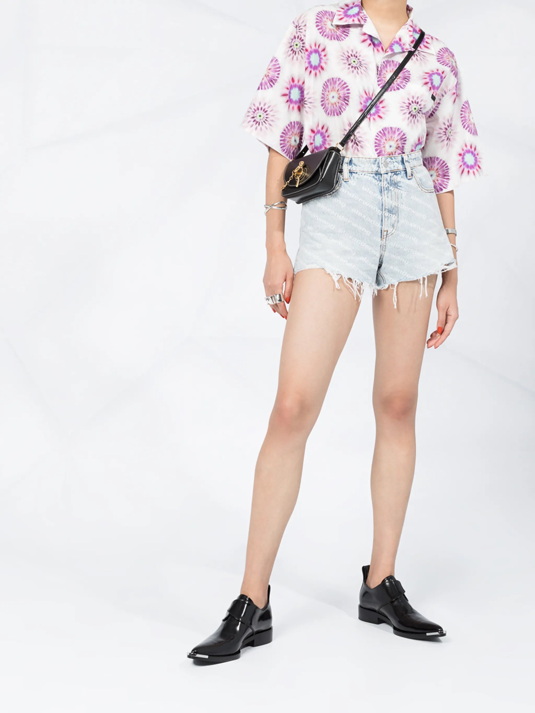 logo-print denim shorts