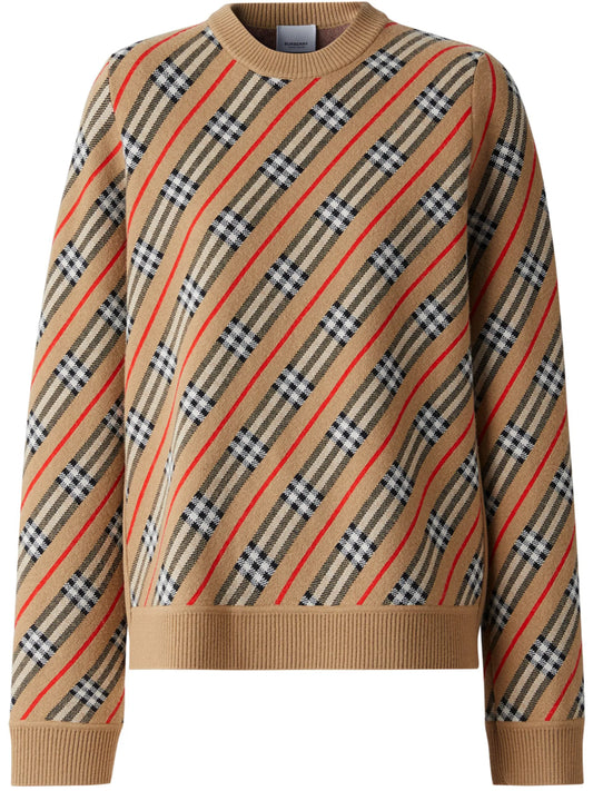 check stripe crew-neck jumper