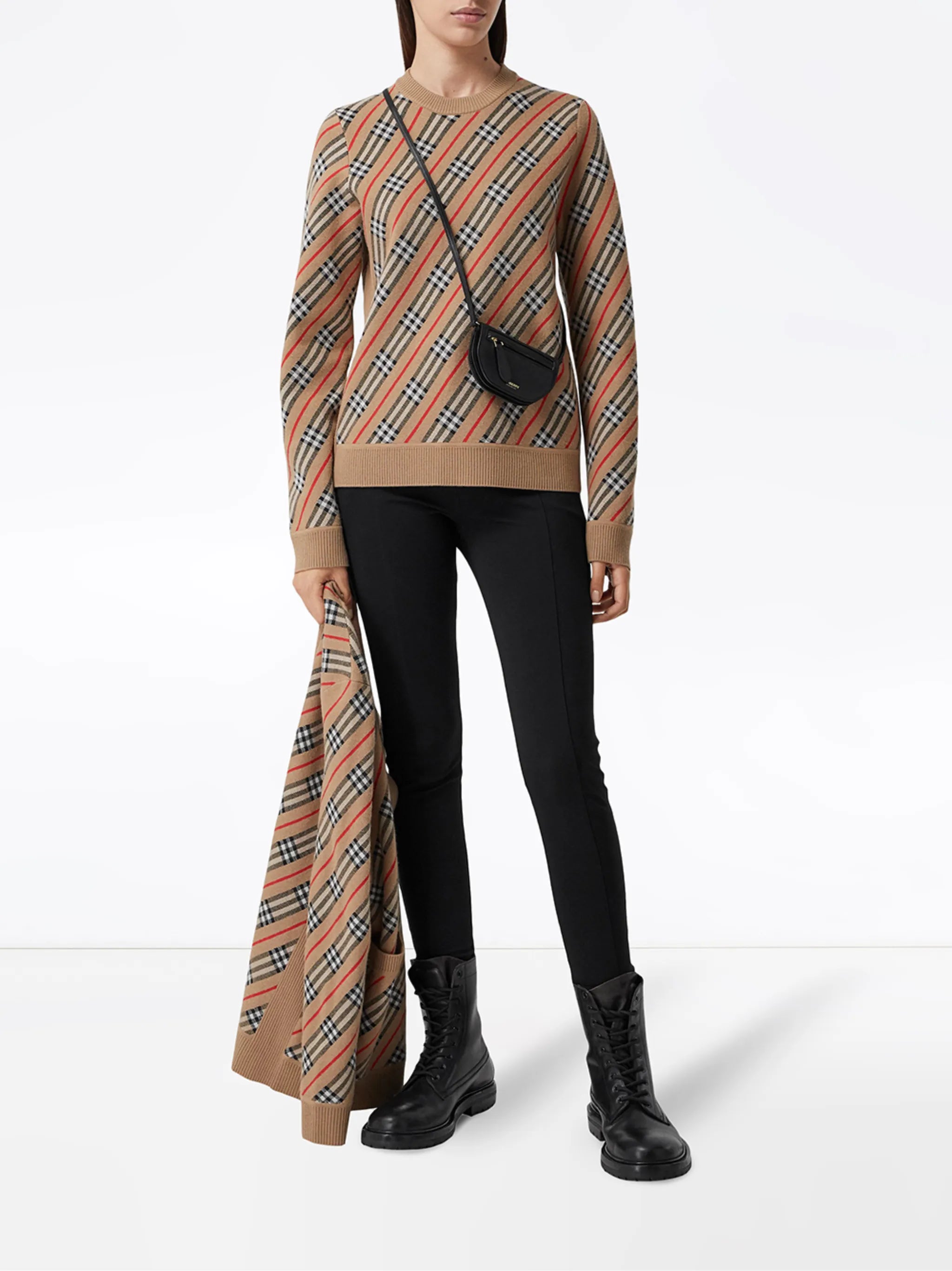 check stripe crew-neck jumper