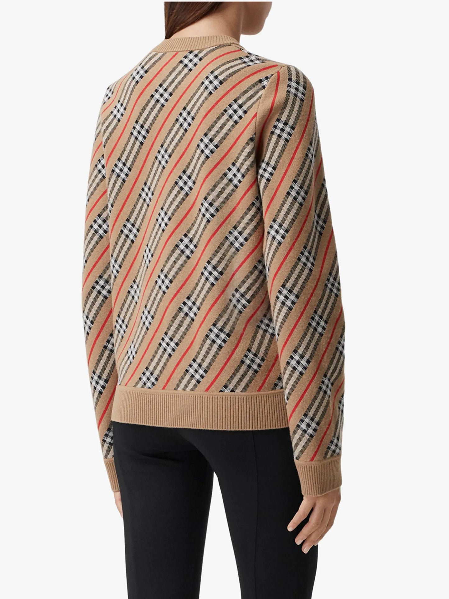 check stripe crew-neck jumper
