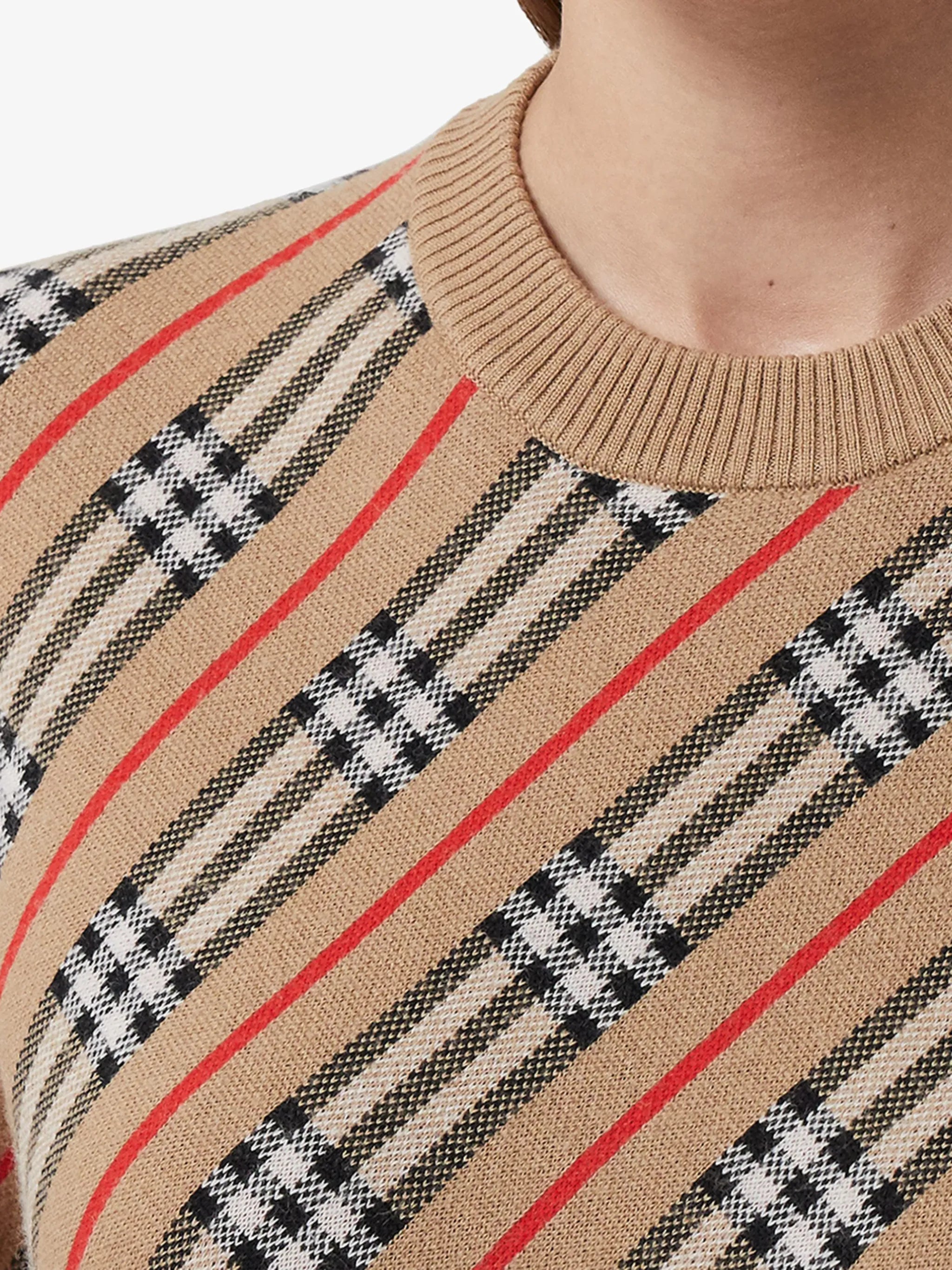 check stripe crew-neck jumper