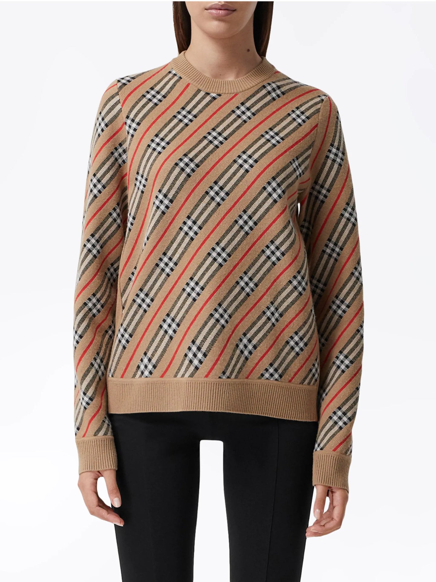 check stripe crew-neck jumper