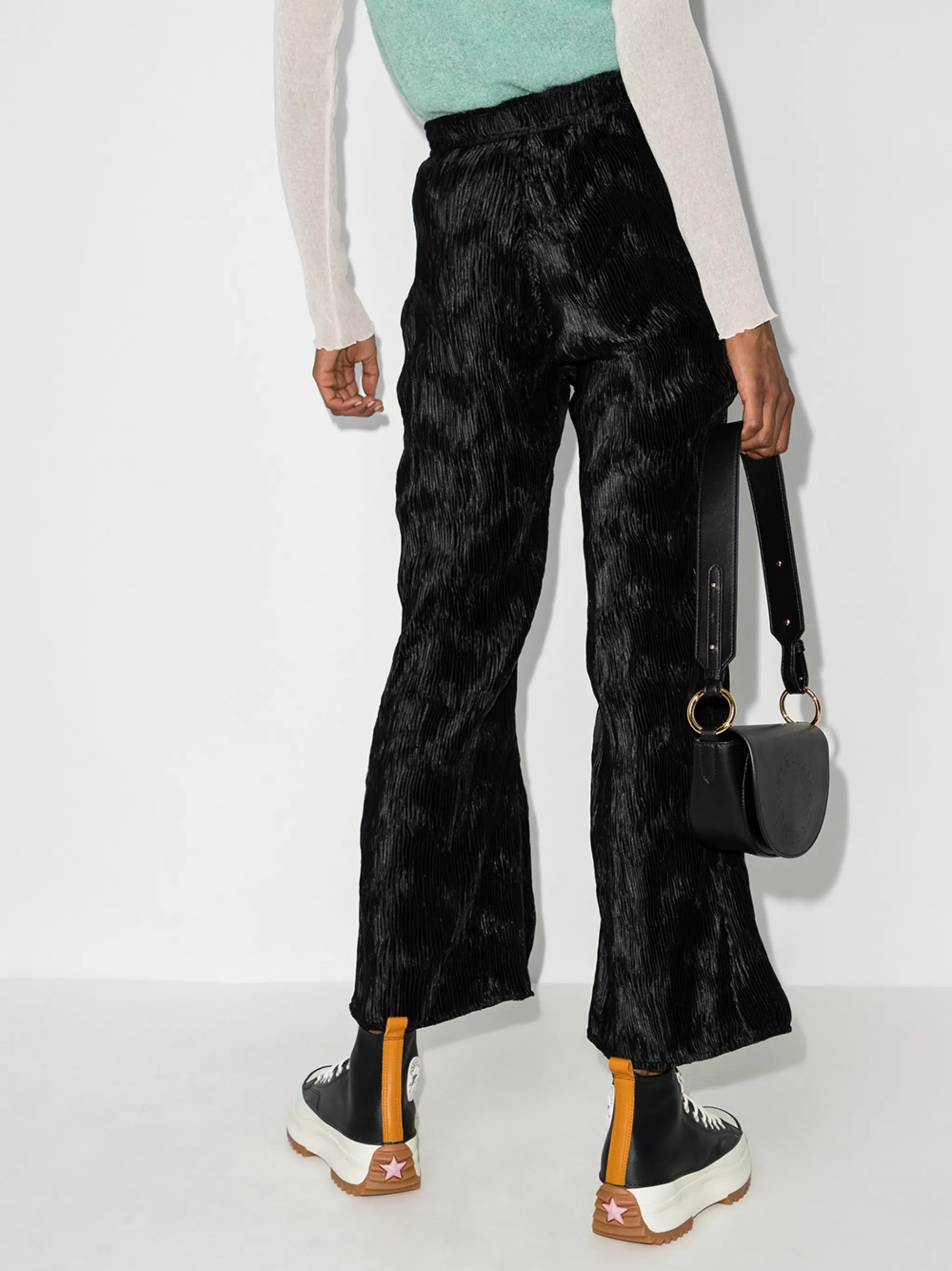 plissé flared trousers