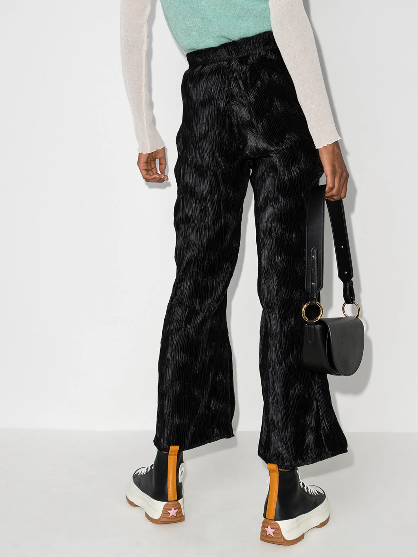 plissé flared trousers