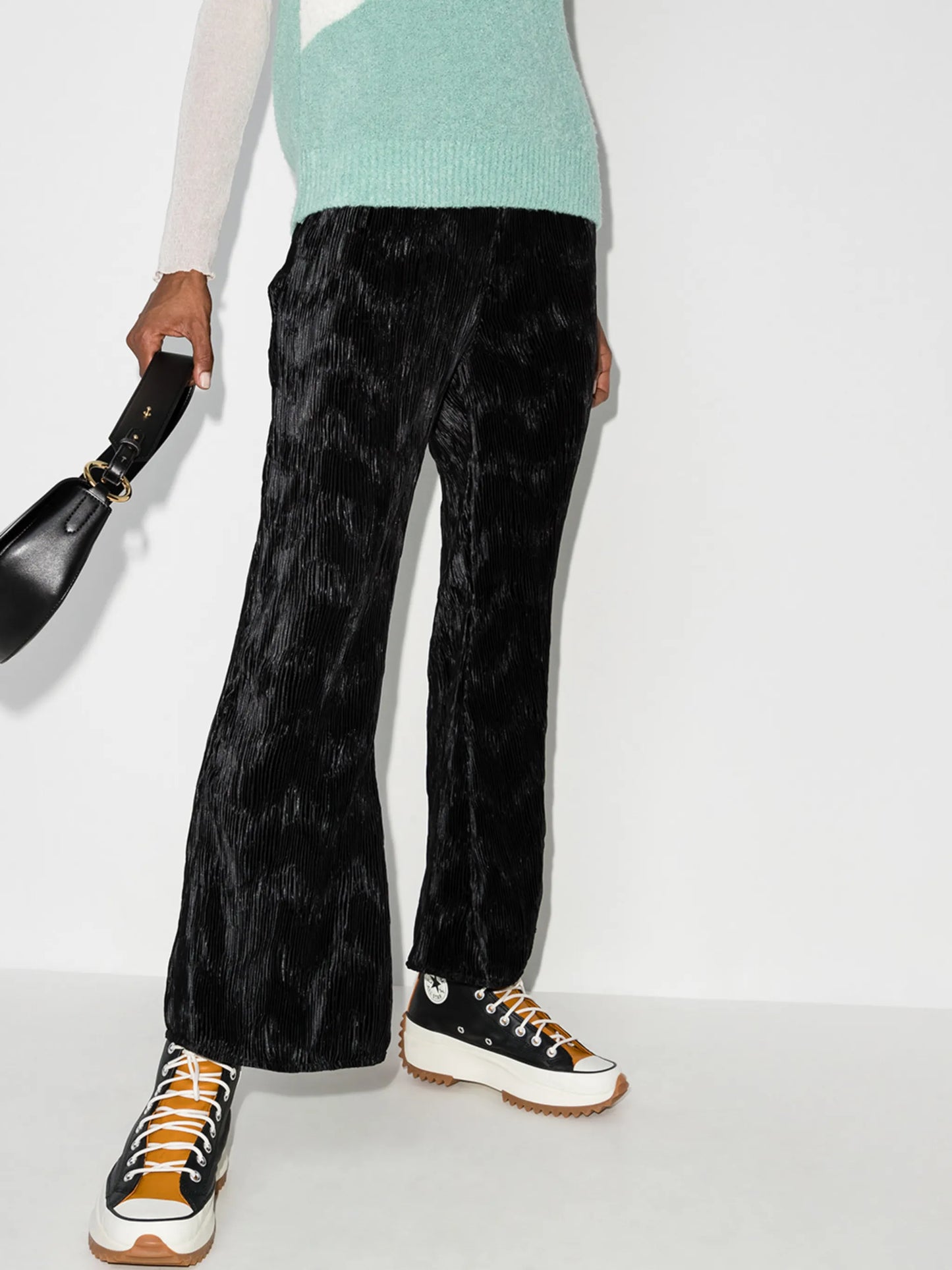 plissé flared trousers