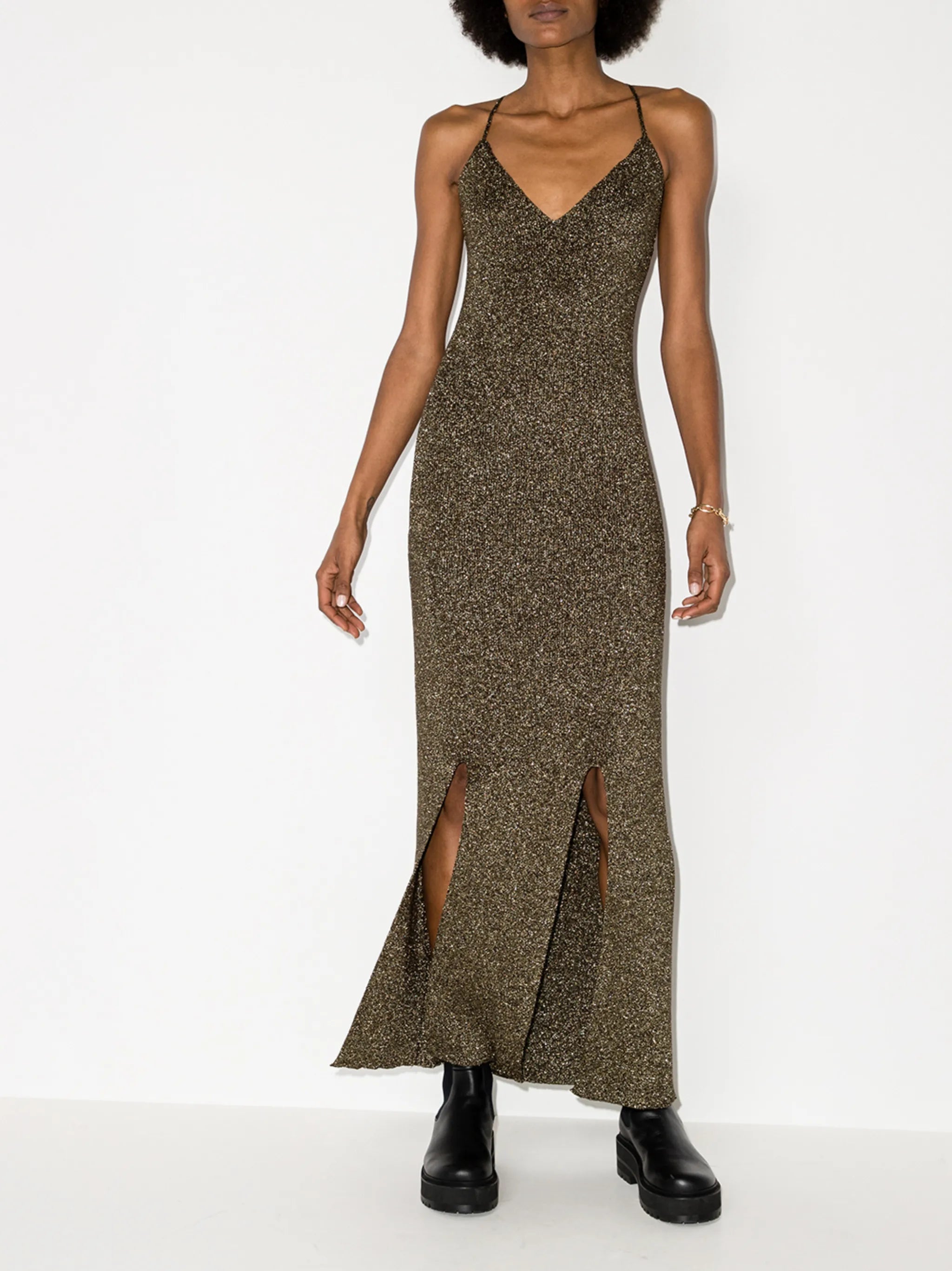 tie-back lurex slip dress