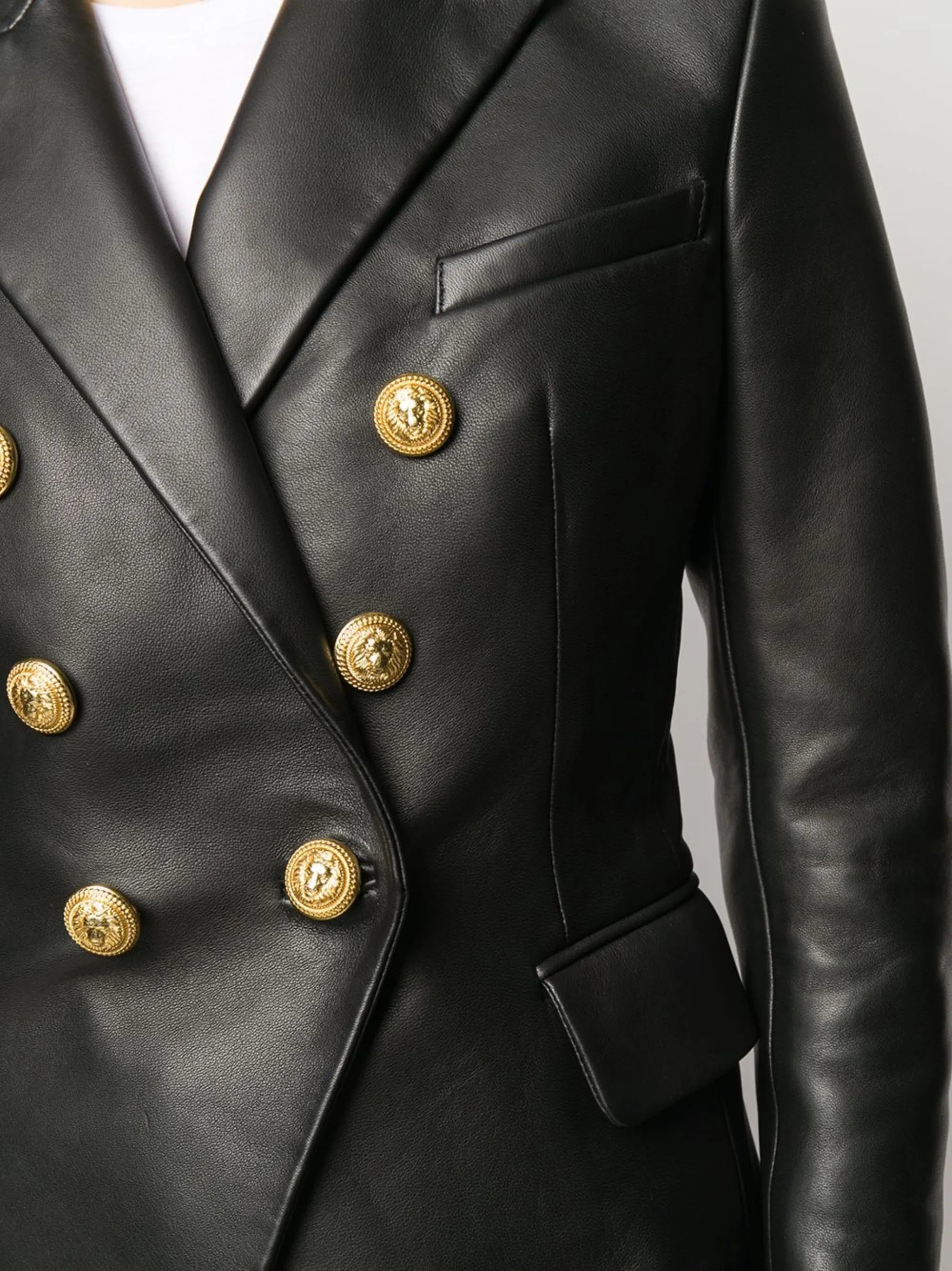 double-breasted leather blazer