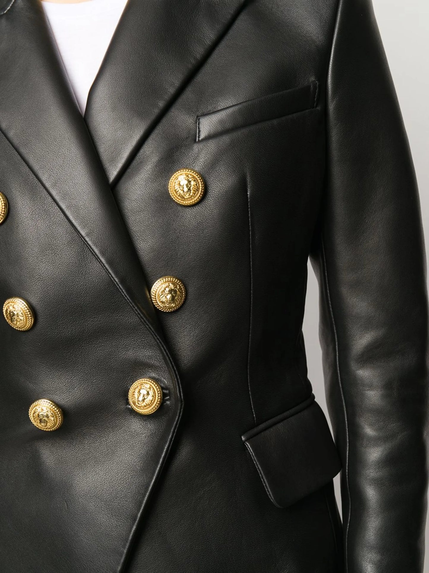 double-breasted leather blazer