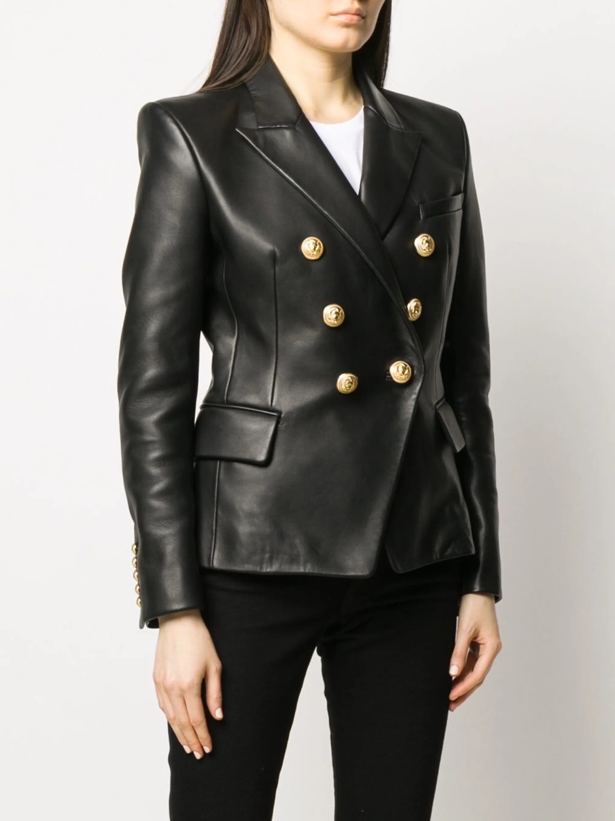 double-breasted leather blazer