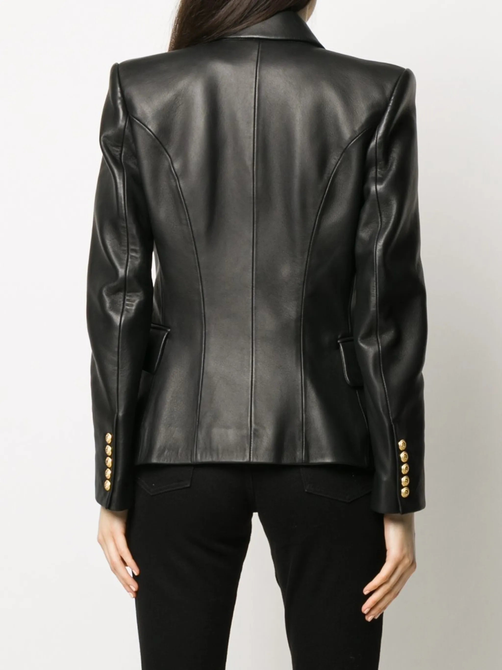 double-breasted leather blazer