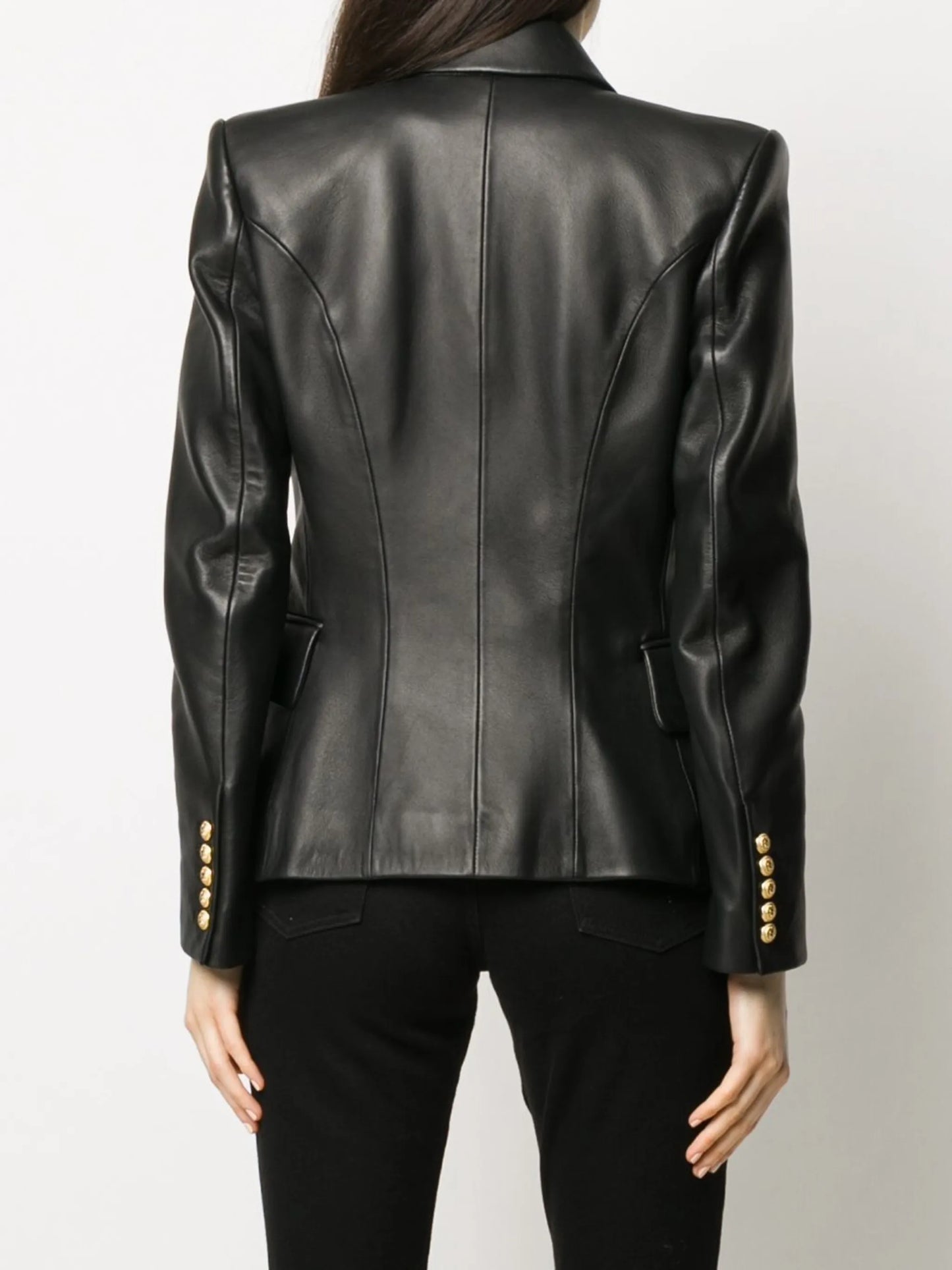 double-breasted leather blazer