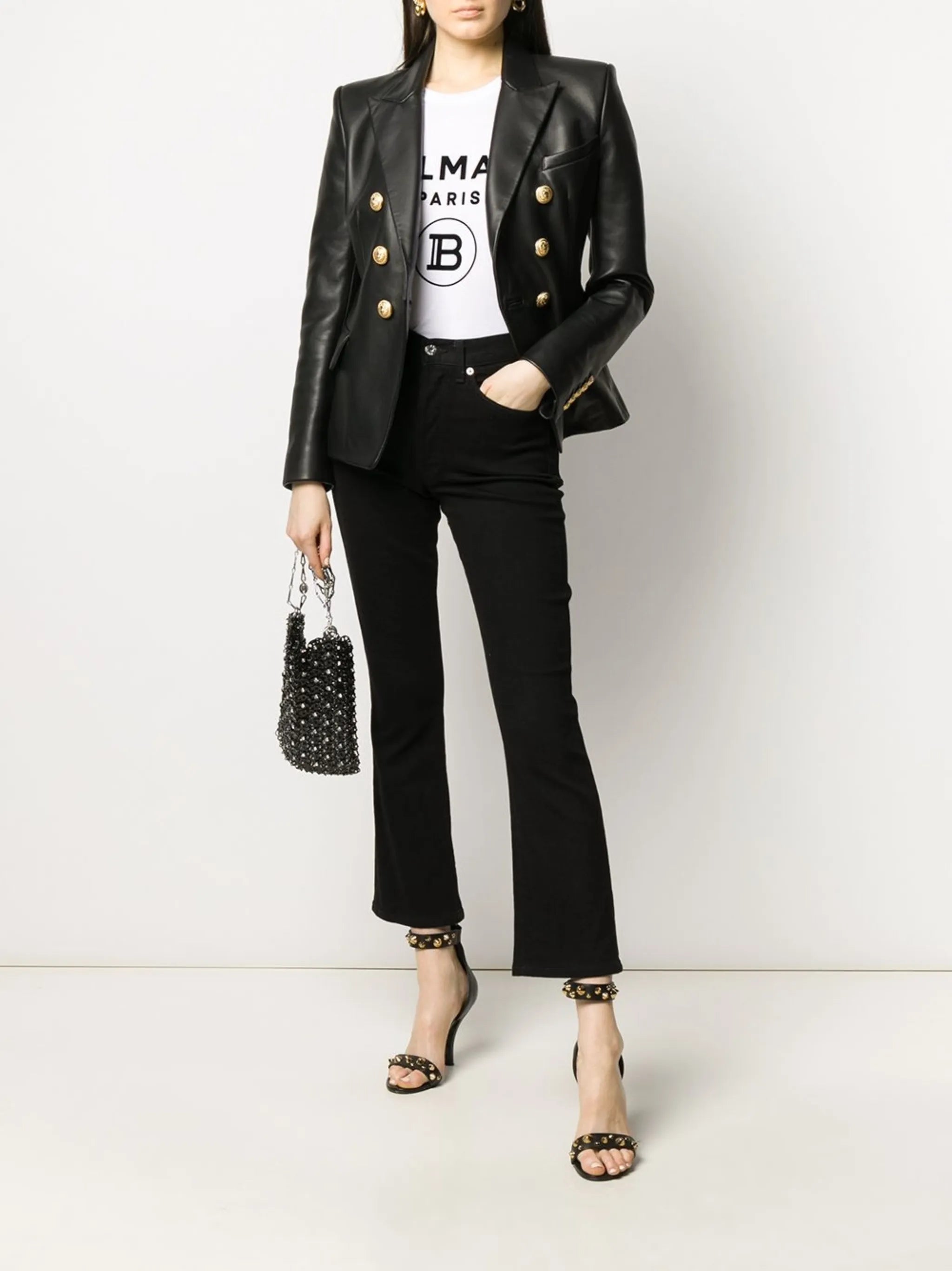 double-breasted leather blazer