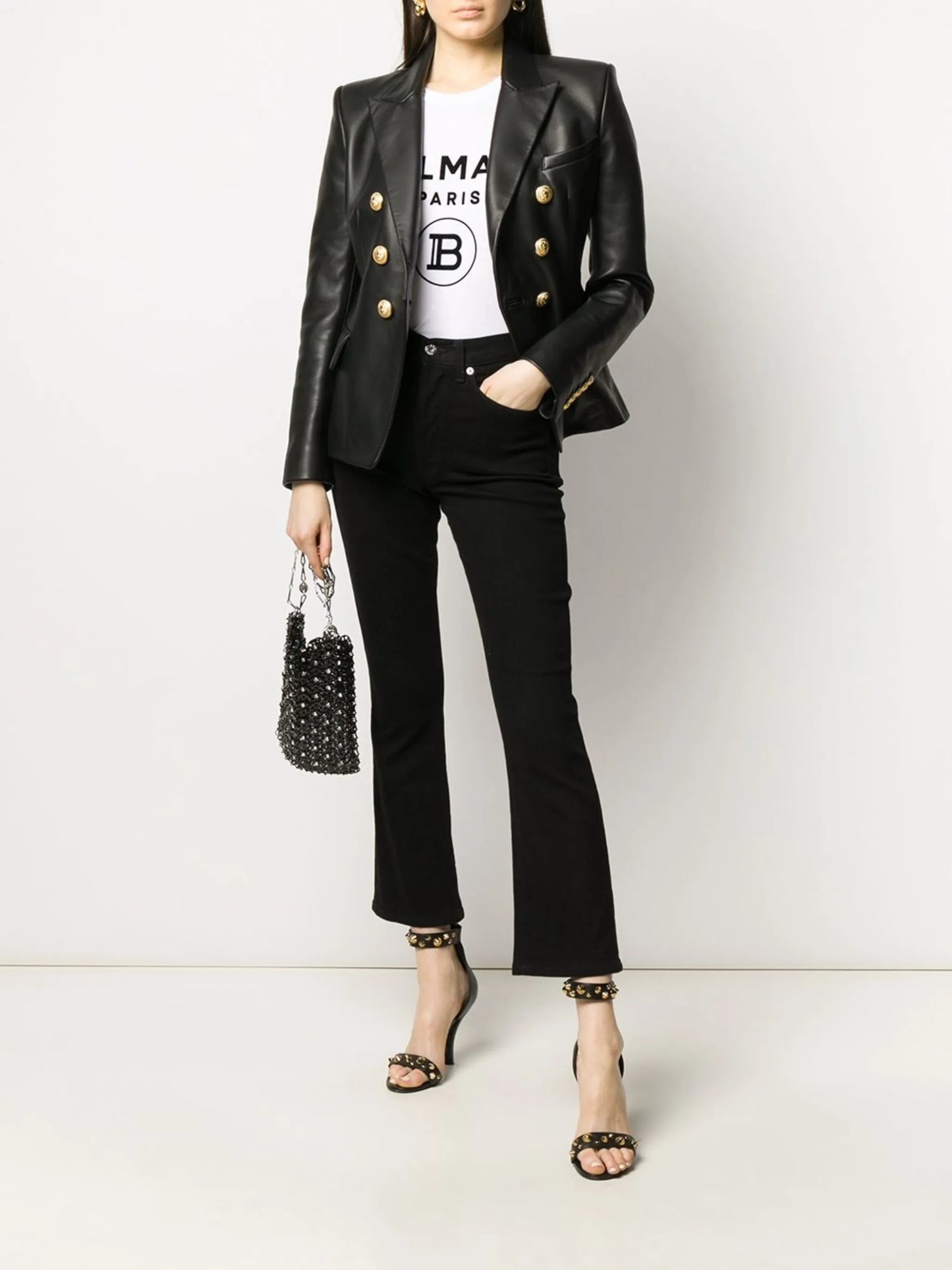 double-breasted leather blazer